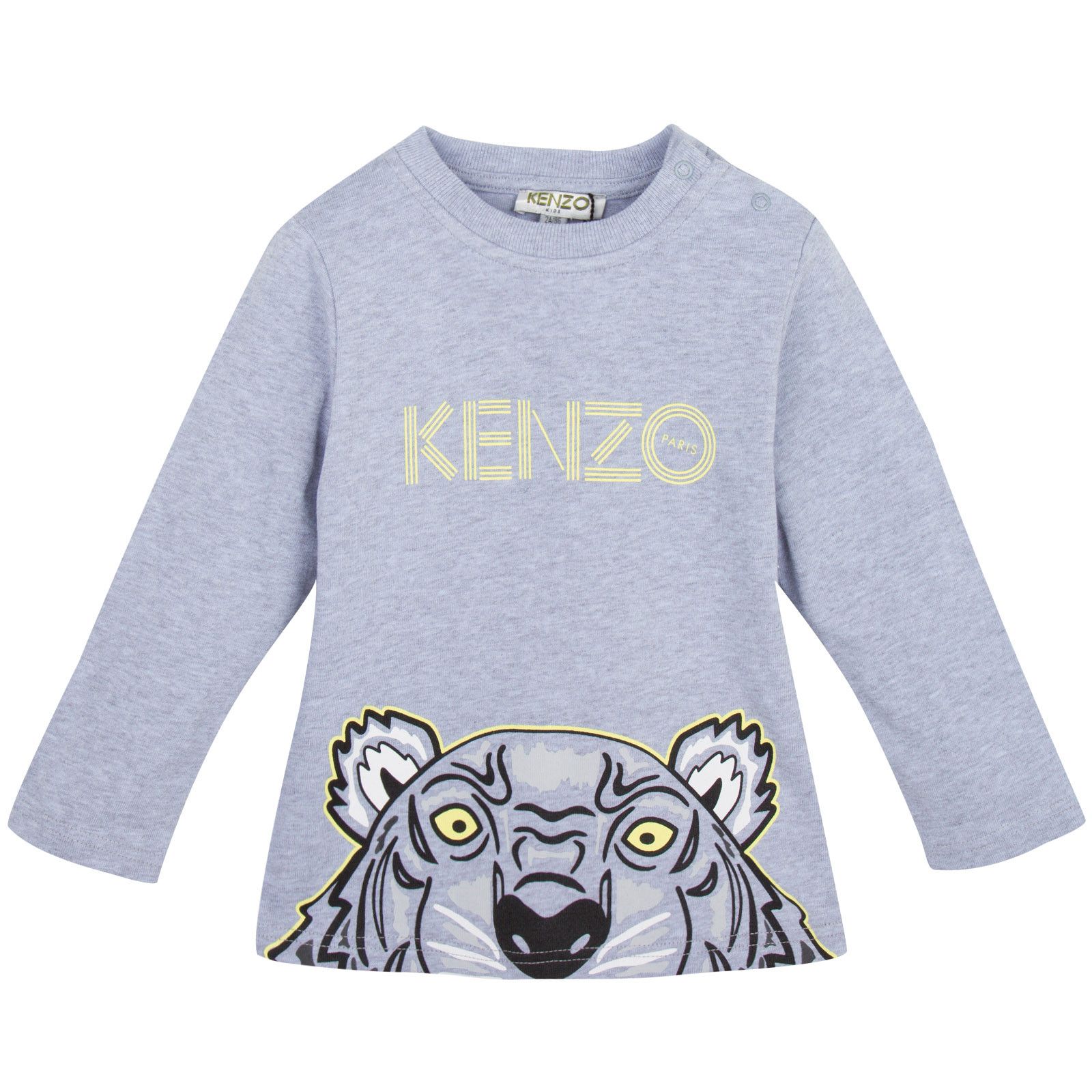 Baby Grey Cotton Jersey T-Shirt With Peeking Tiger - CÉMAROSE | Children's Fashion Store - 1