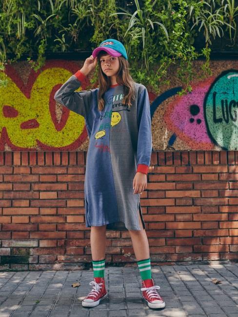Girls Blue Printed Cotton Dress