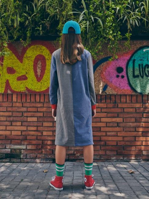 Girls Blue Printed Cotton Dress