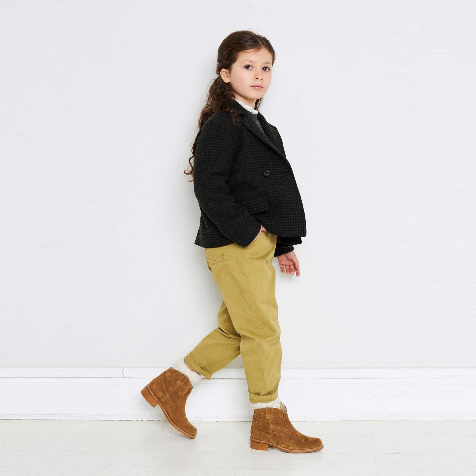 Girls Dark Khaki Wool Coat