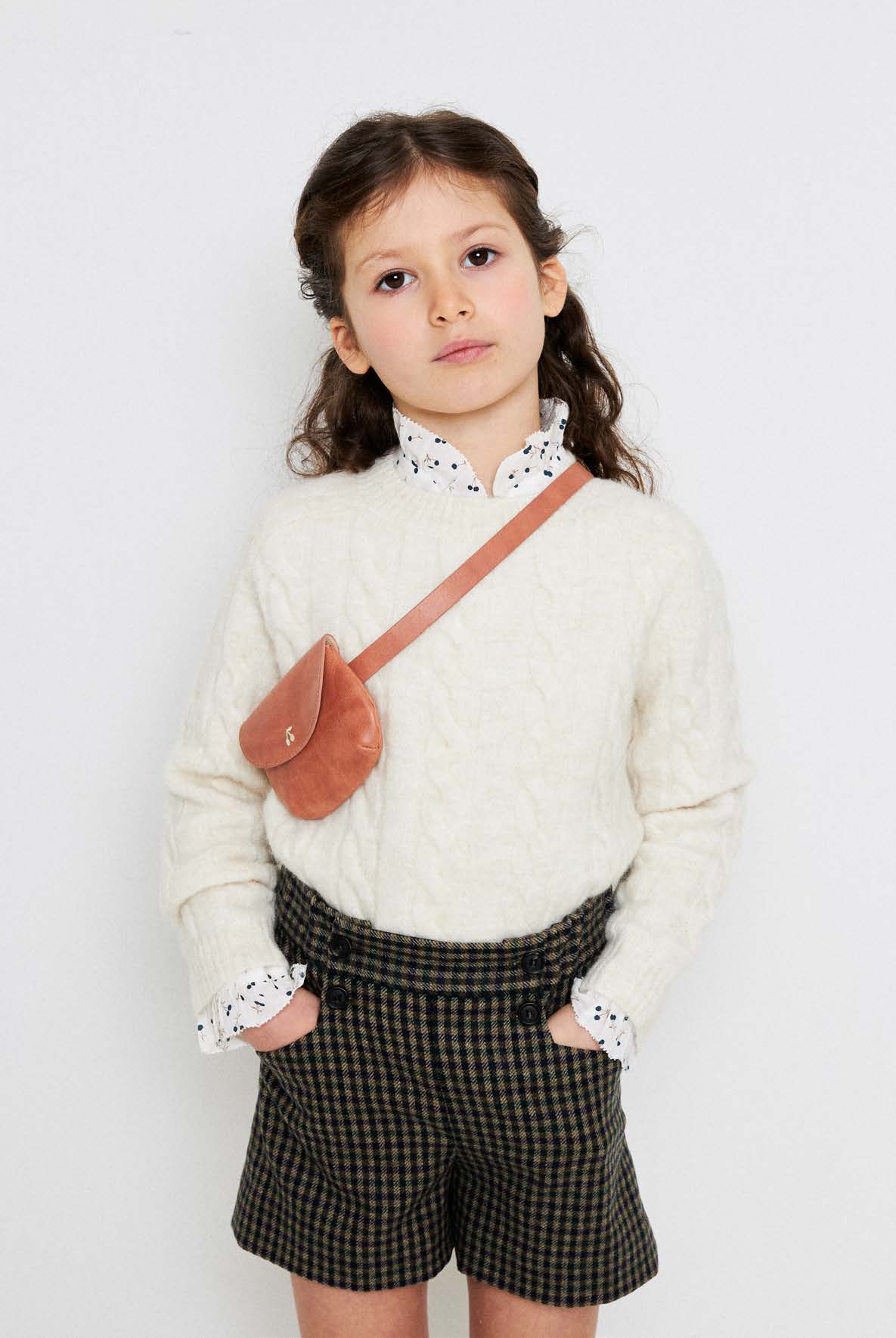 Girls Khaki Check Wool Shorts