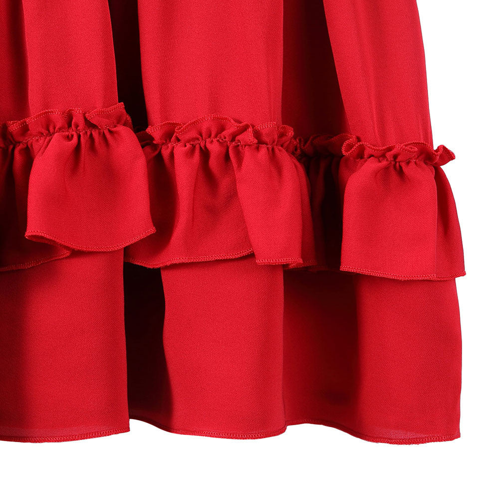 Girl Vulcanic Red Frilled Trims Silk Dress - CÉMAROSE | Children's Fashion Store - 5