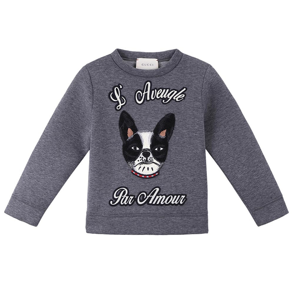 Boys Dark Grey Dog Printed Trims Cotton Sweatshirt - CÉMAROSE | Children's Fashion Store - 1