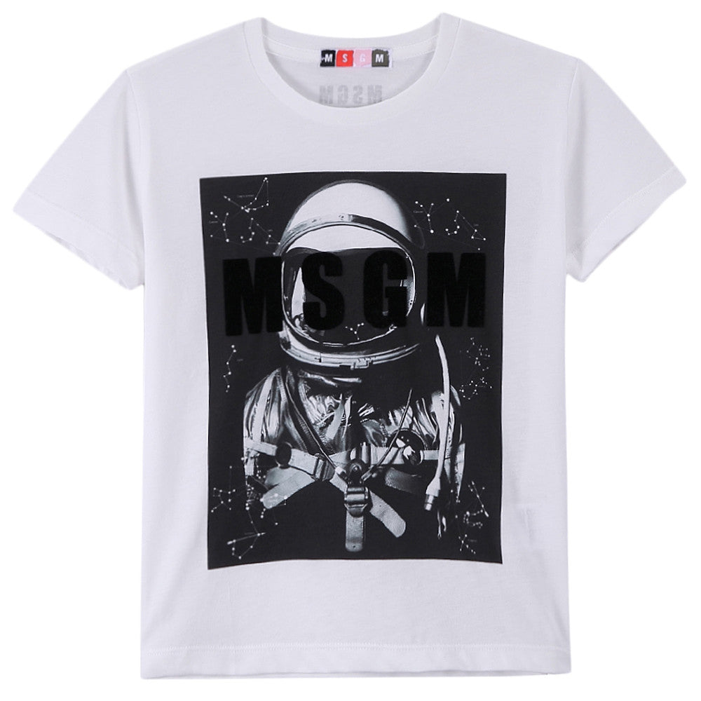 Boys White Fancy Cartoon Printed Trims Jersey T-Shirt - CÉMAROSE | Children's Fashion Store - 1