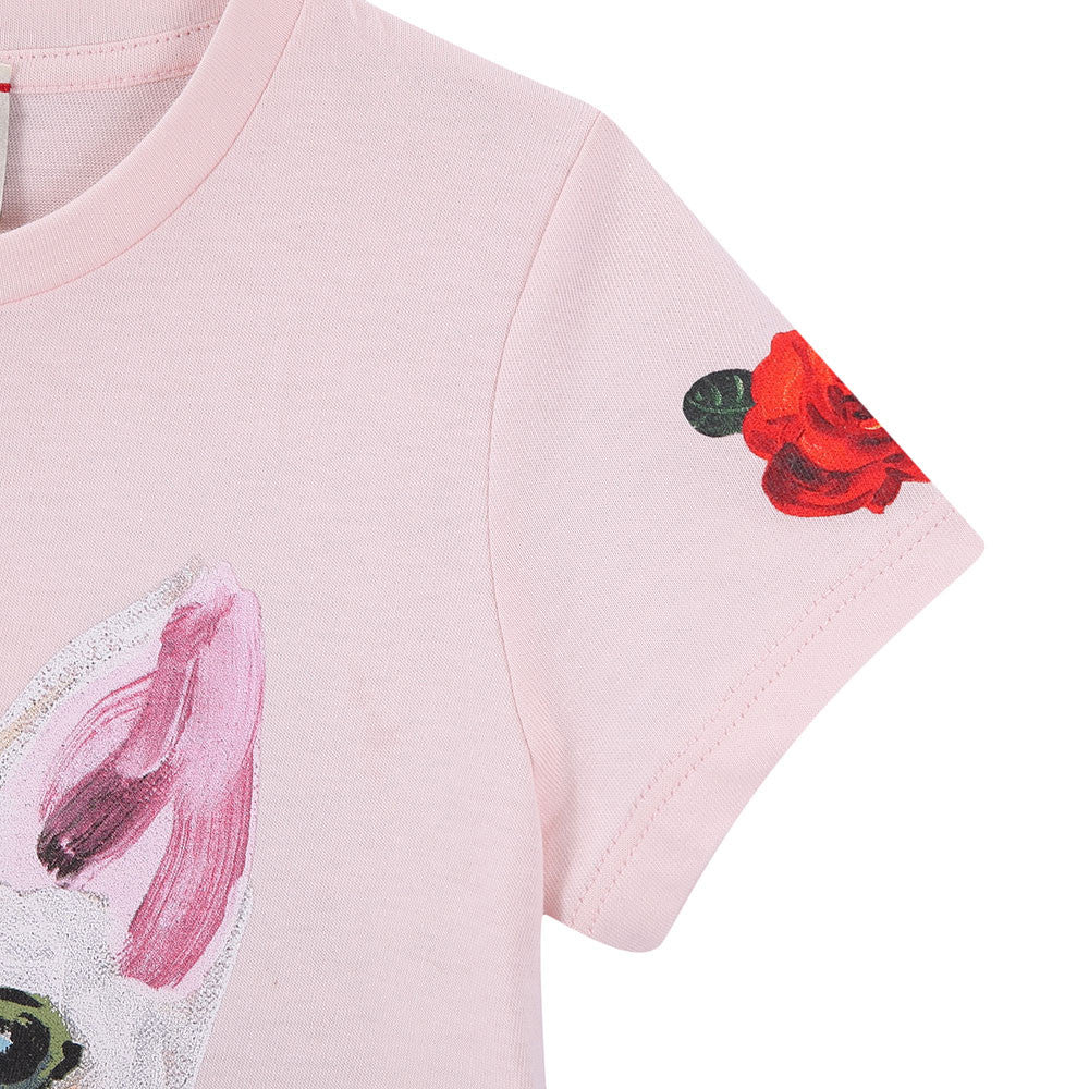Girls Pink Cotton T-Shirt With Colorful Cat Print Trims - CÉMAROSE | Children's Fashion Store - 5