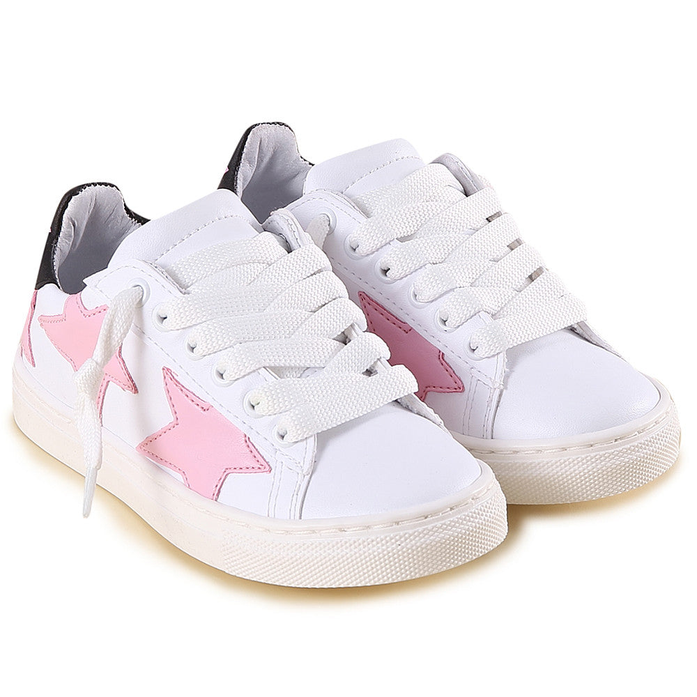Girls White Sneaker With Pink Star Trims - CÉMAROSE | Children's Fashion Store - 1