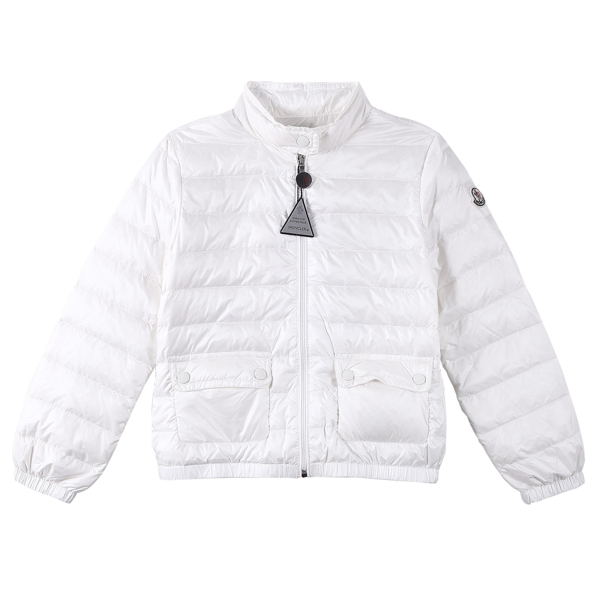 Girls White Down Padded 'Lans' Jacket With Patch Pocket - CÉMAROSE | Children's Fashion Store - 1