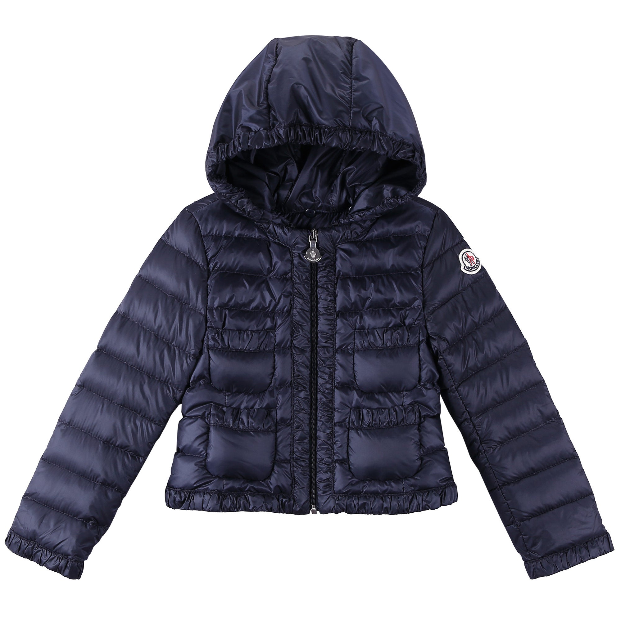 Baby Girls Navy Blue Down Padded 'Flavienne' Jacket With Frilly Cuffs - CÉMAROSE | Children's Fashion Store - 1