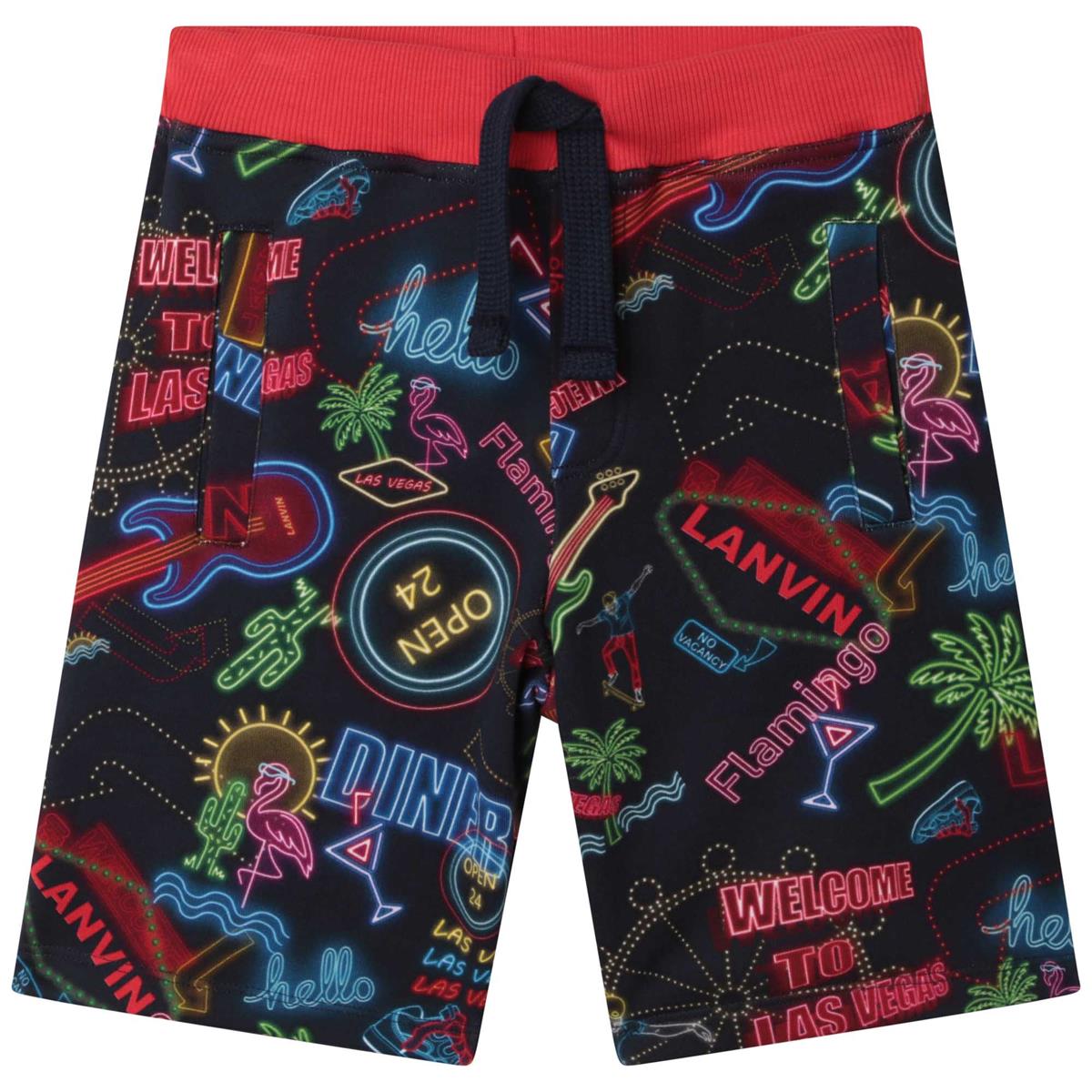 Boys Dark Blue Printed Shorts