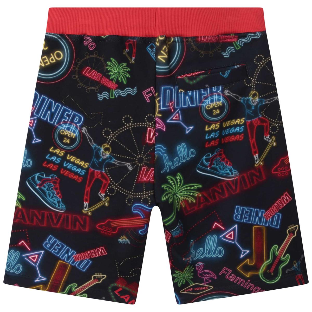Boys Dark Blue Printed Shorts