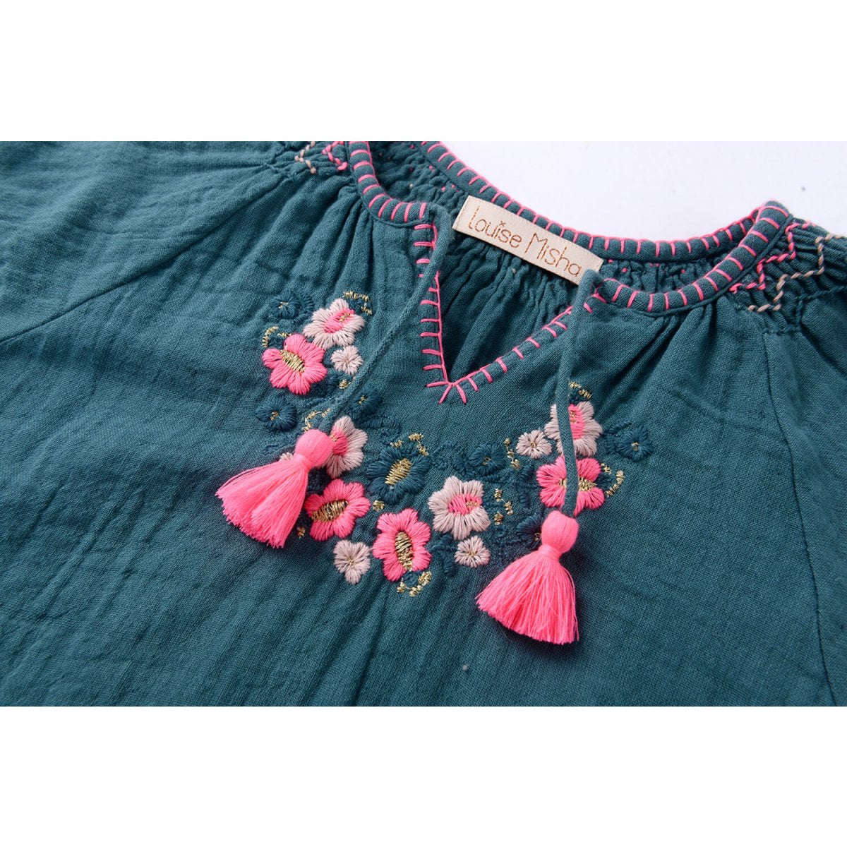 Girls Green Blue Cotton Blouse