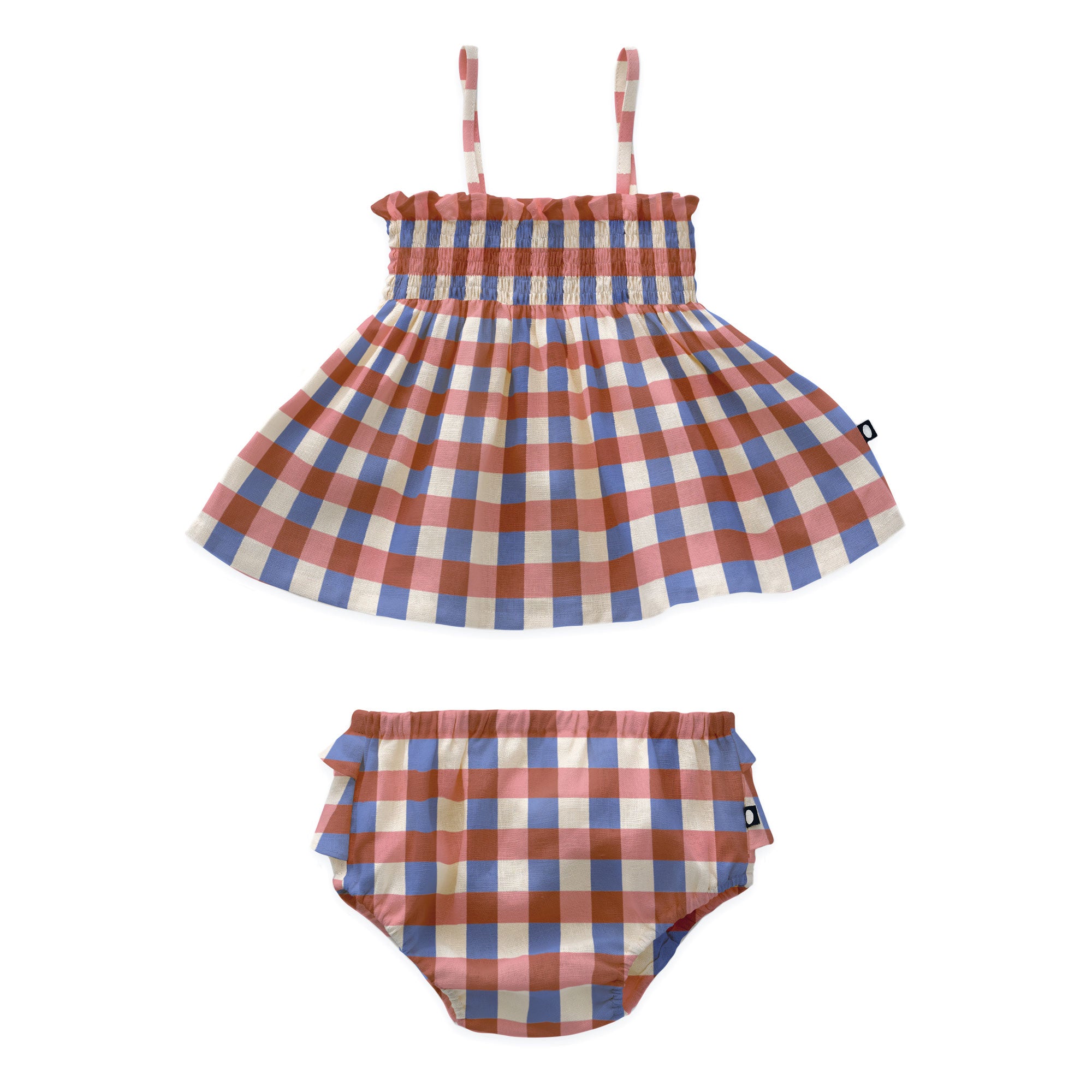 Ensemble robe en lin à carreaux rose pour bébé fille