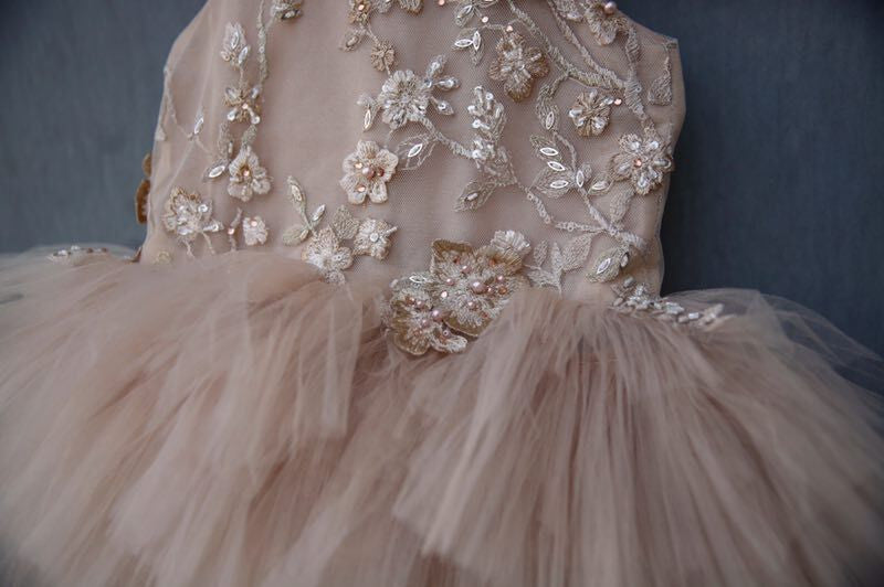 Girls Gold 'After the dawn' Patch Embroidered Flower Trims Tulle Dress - CÉMAROSE | Children's Fashion Store - 7