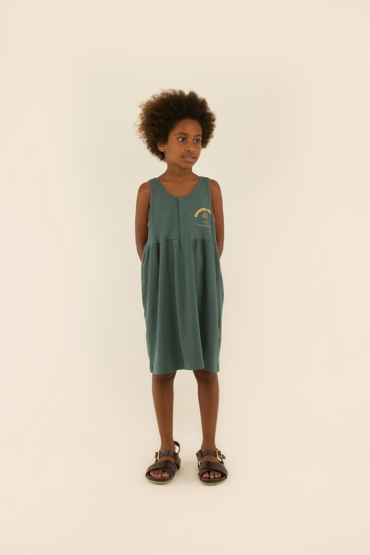 Robe en Coton Vert à Logo pour Fille
