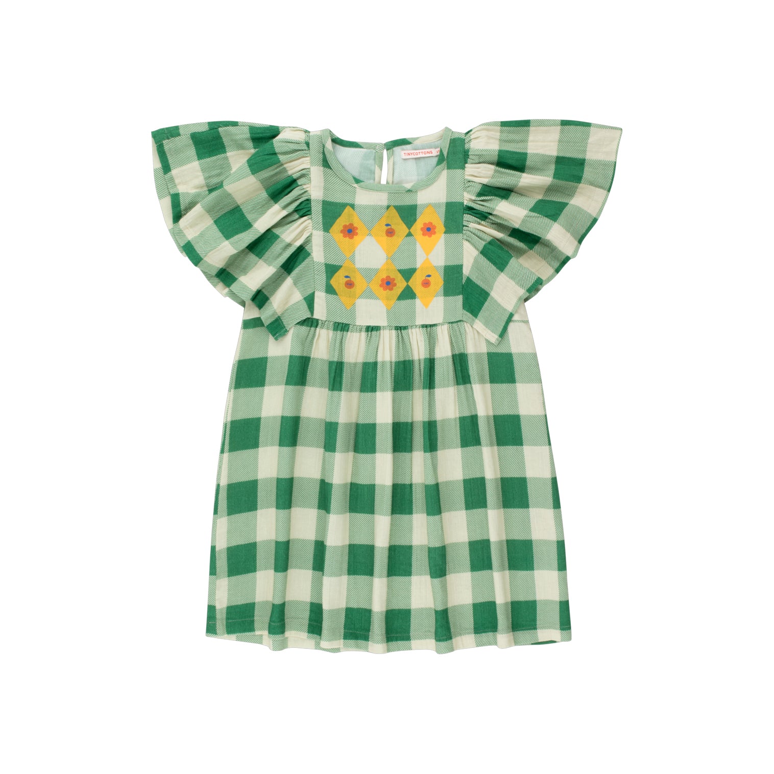 Girls Green Check Cotton Dress