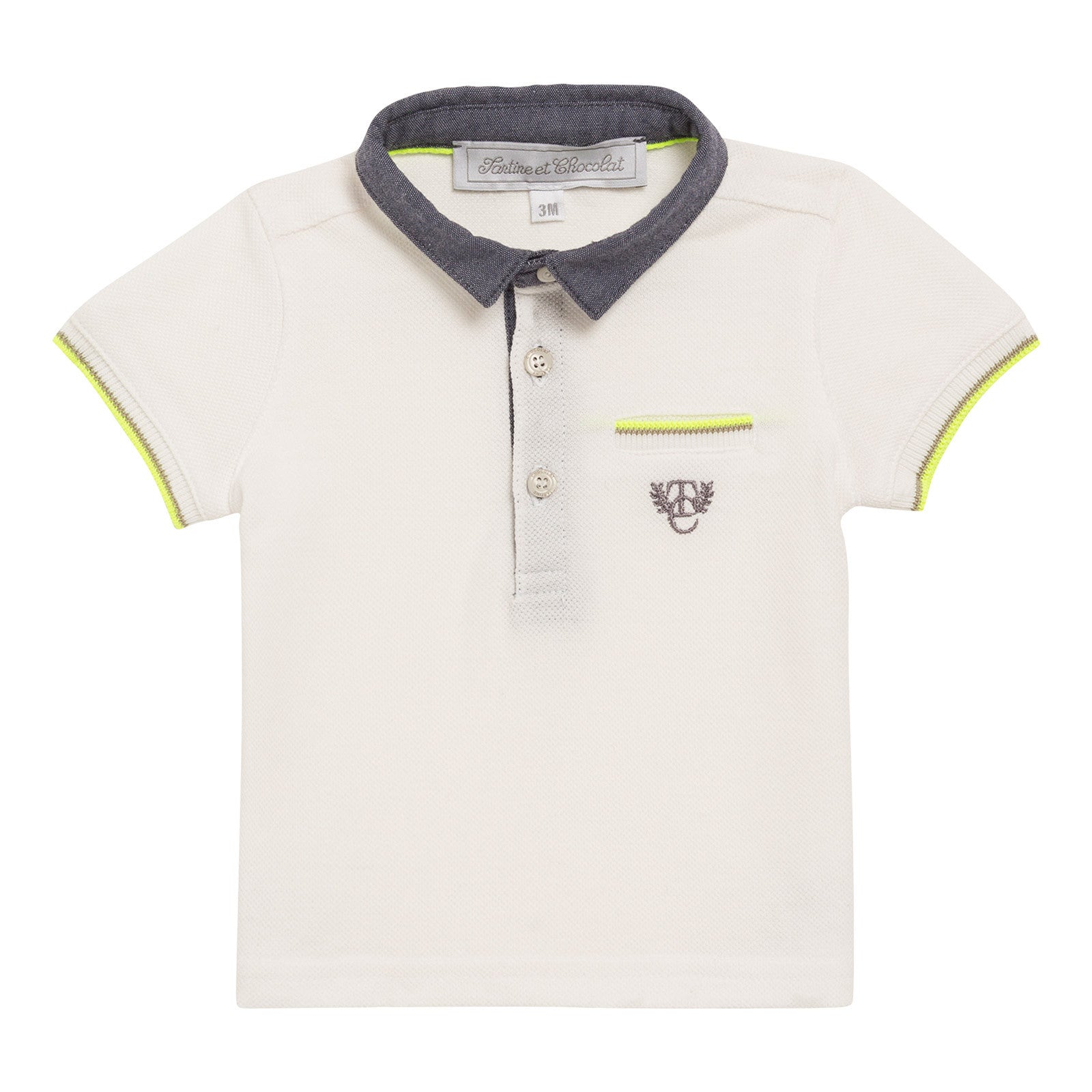 Baby Boys White Cotton Ribbed Cuffs Polo Shirt - CÉMAROSE | Children's Fashion Store