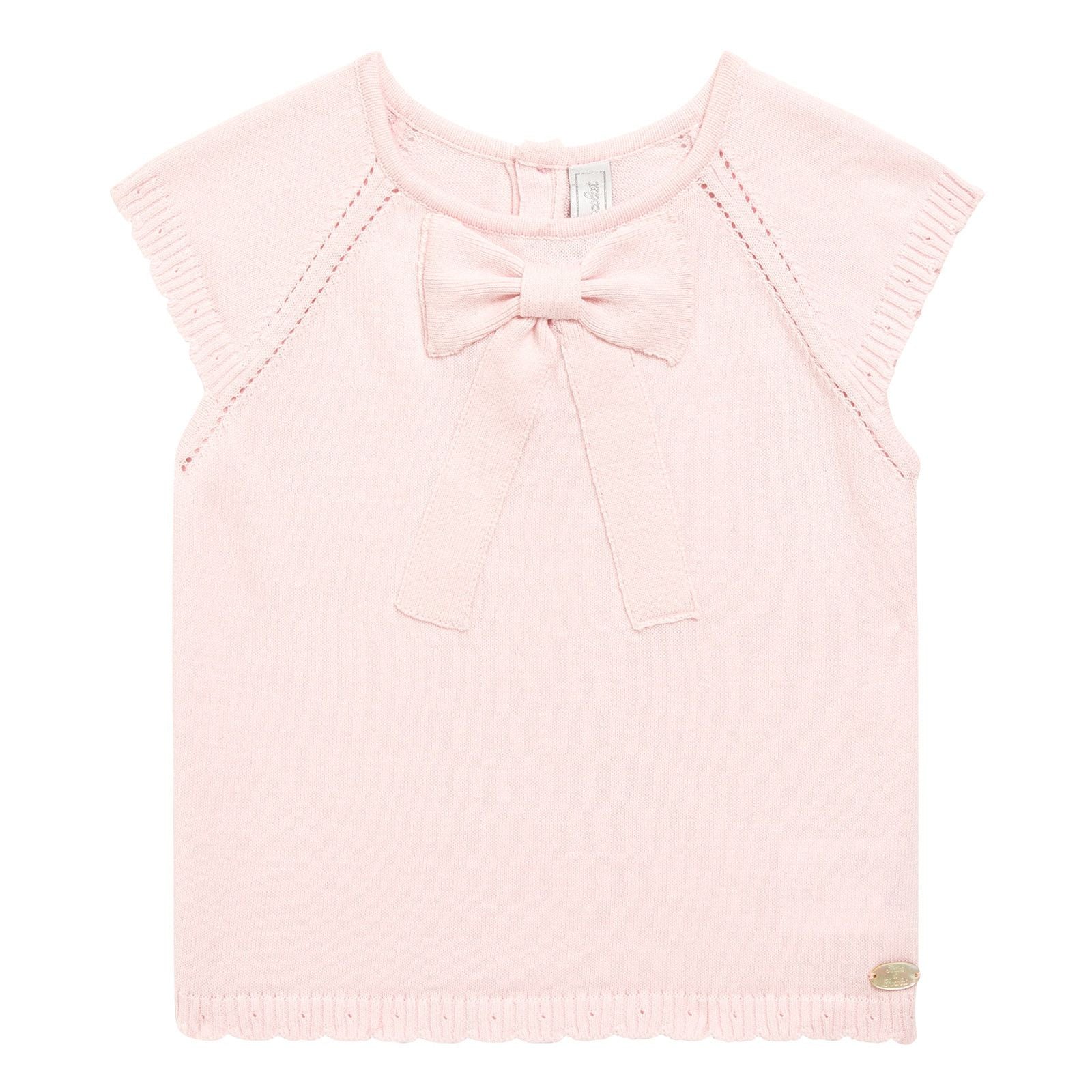 Girls Light Pink Cotton Knitted Bow Trims Sweater - CÉMAROSE | Children's Fashion Store