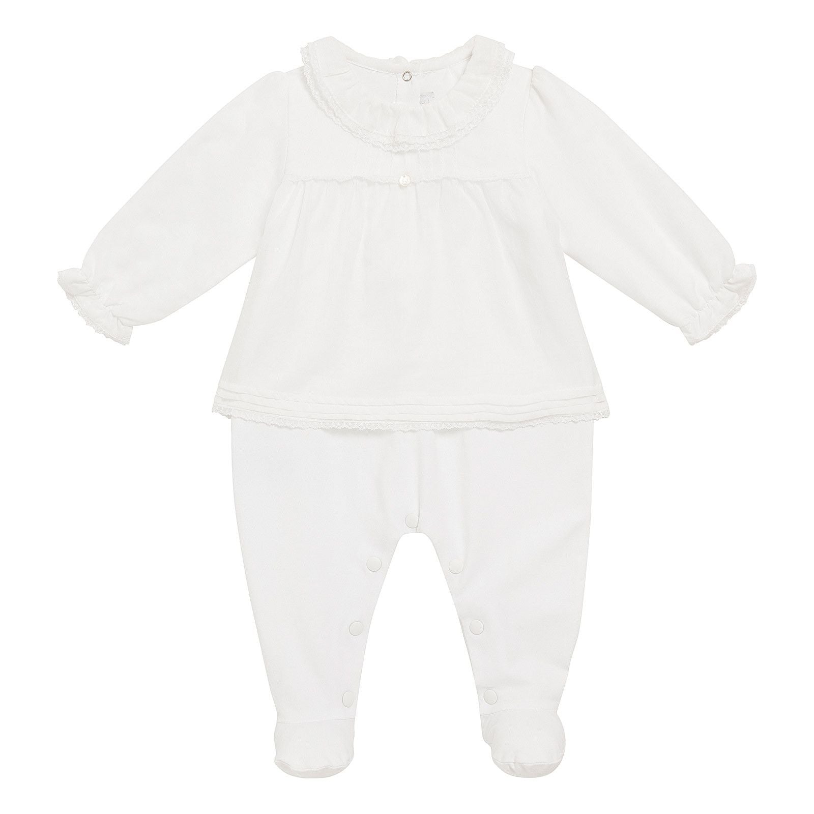 Baby White Cotton Ruffle Crew Neck Babygrow - CÉMAROSE | Children's Fashion Store