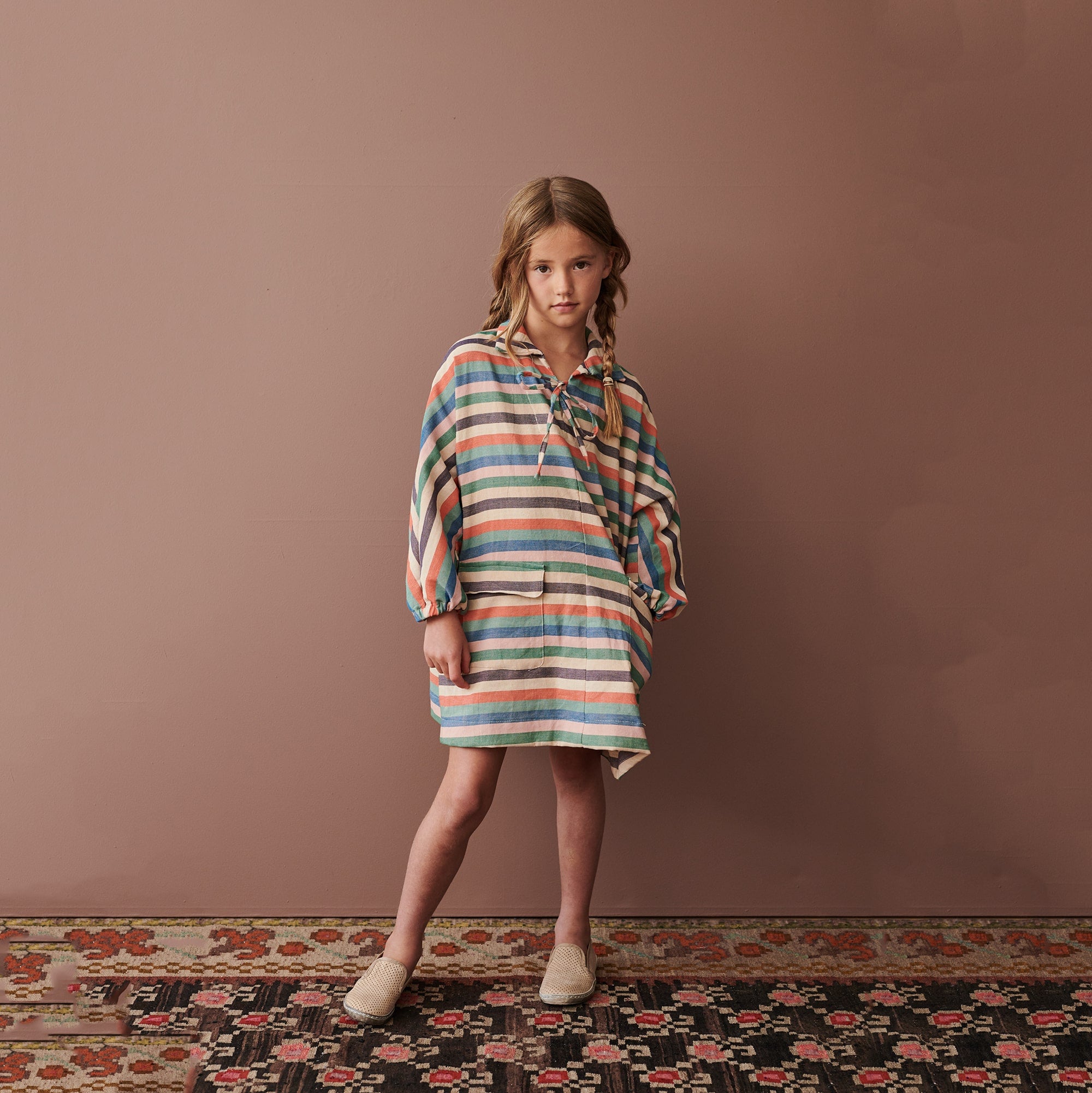 Girls Multicolor Stripes Cotton Dress