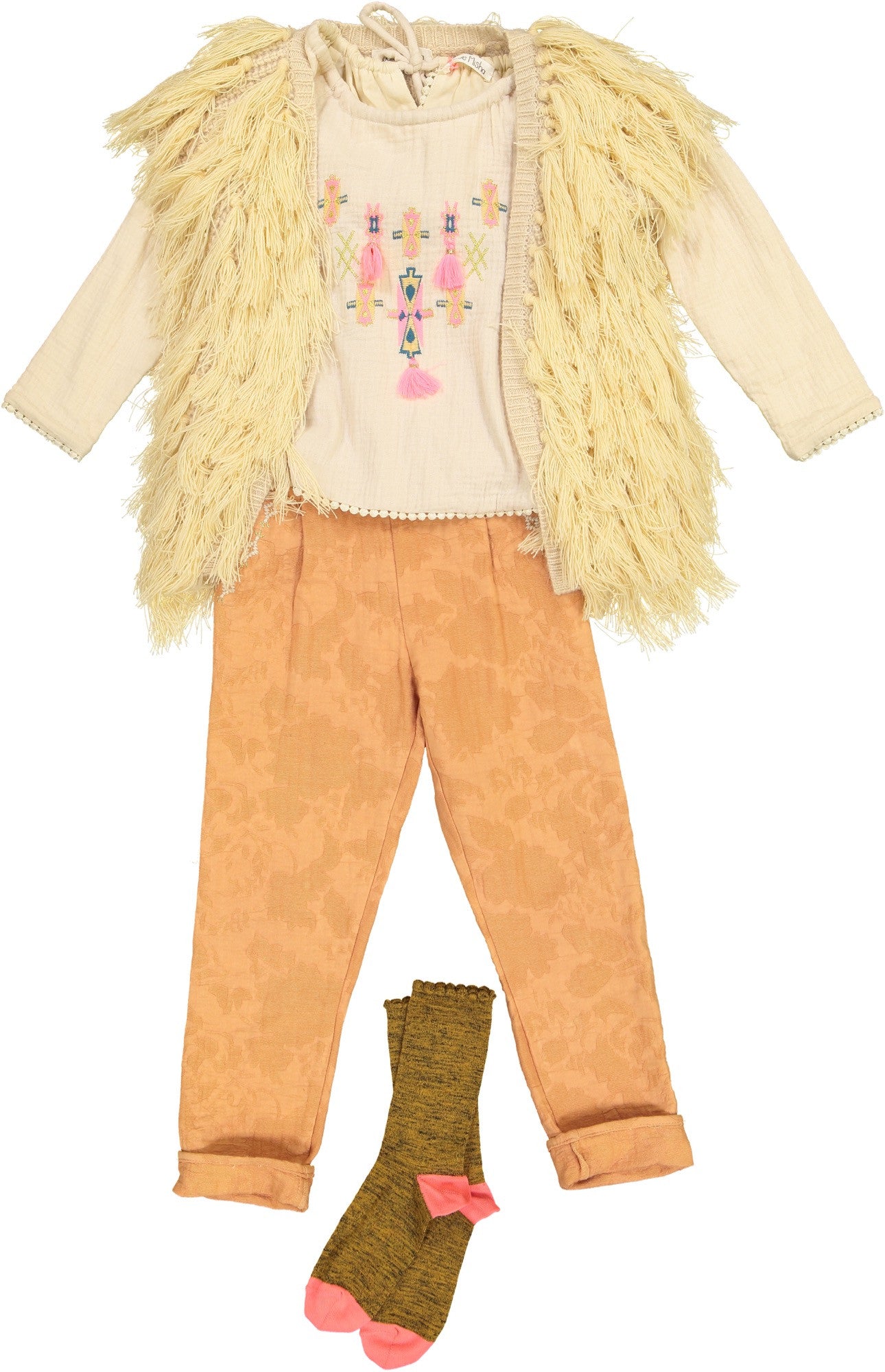 Girls Beige Embroidered Trims Cotton 'Delhi' Blouse - CÉMAROSE | Children's Fashion Store - 3