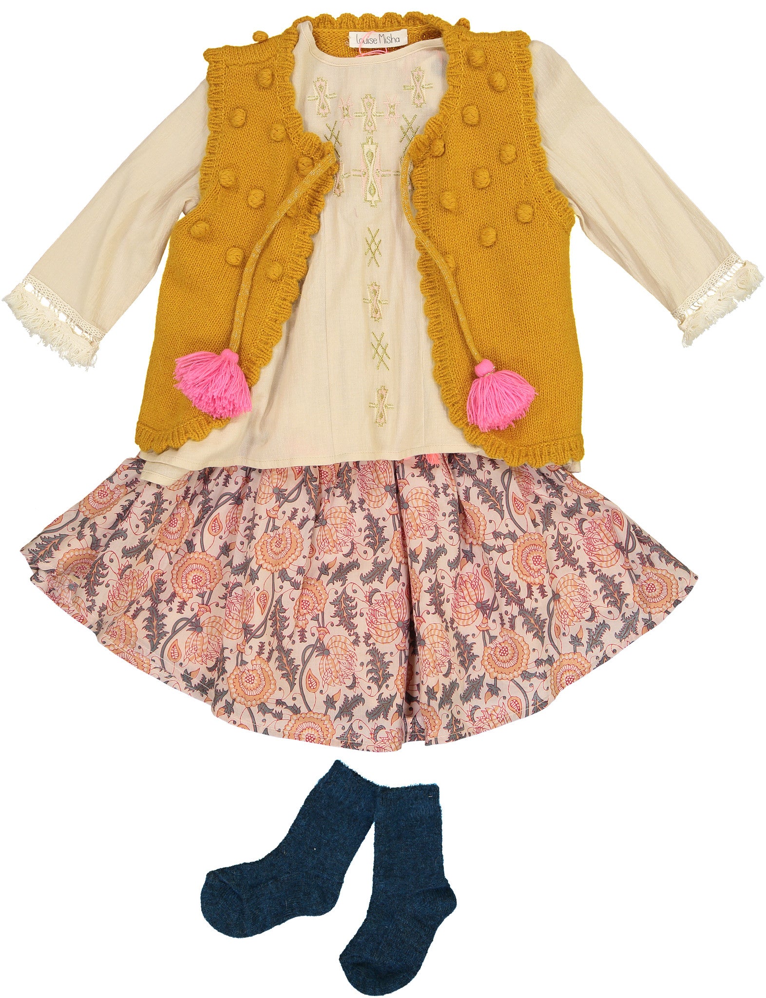 Girls Beige Embroidered Trims Cotton 'Katia' Blouse - CÉMAROSE | Children's Fashion Store - 3