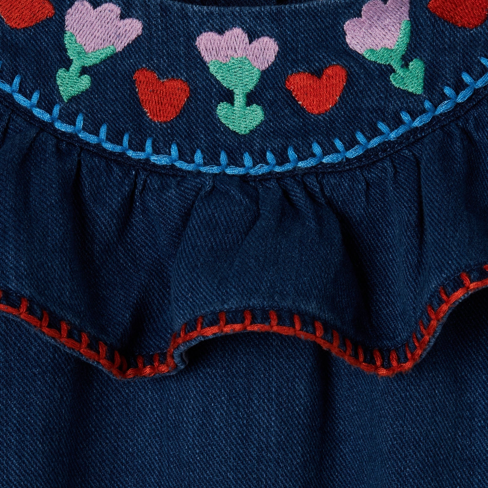 Girls Blue Embroidered Cotton Dress