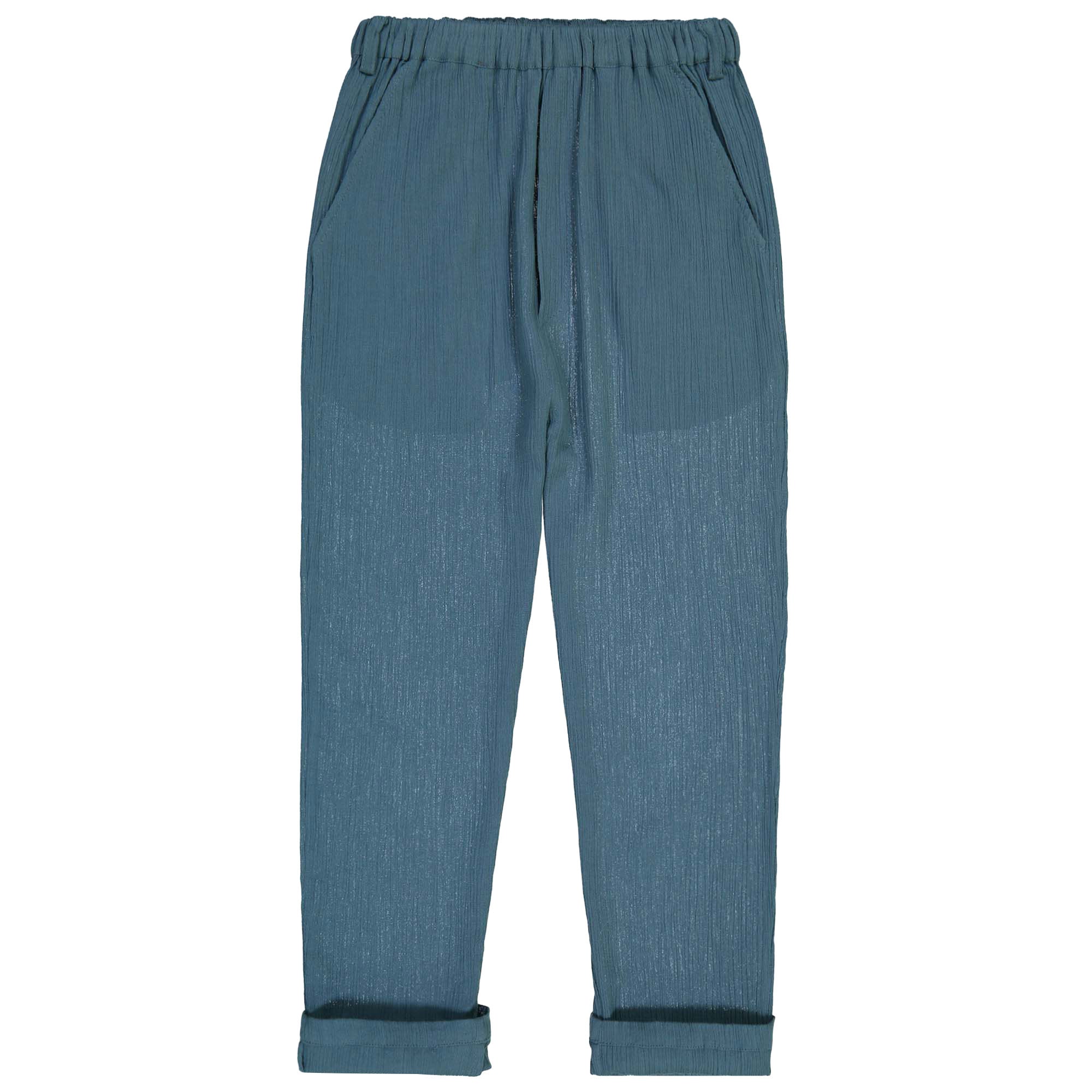 Girls Dark Blue  Crepe Cotton Trousers