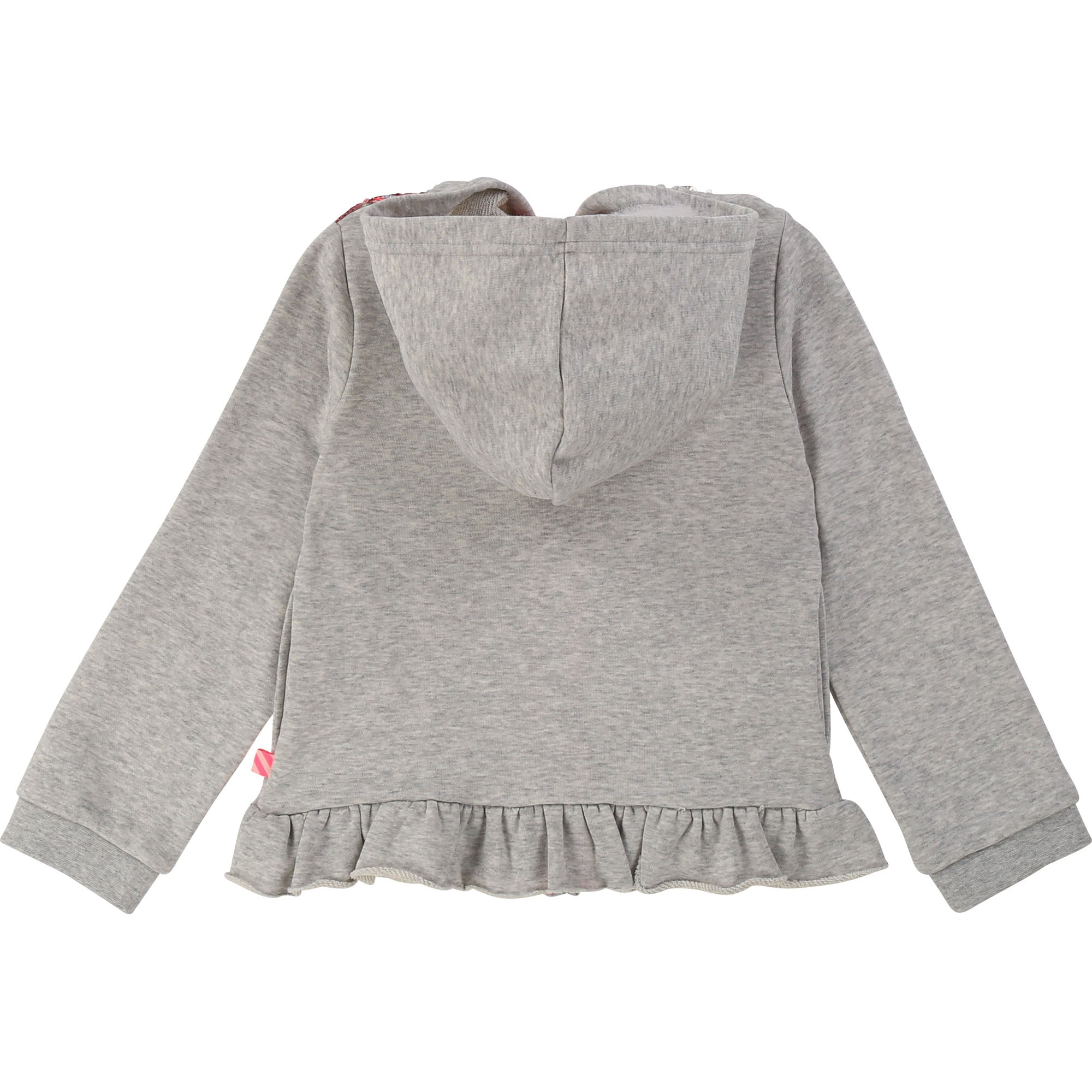 Girls Grey Hooded Frill Cotton Coat