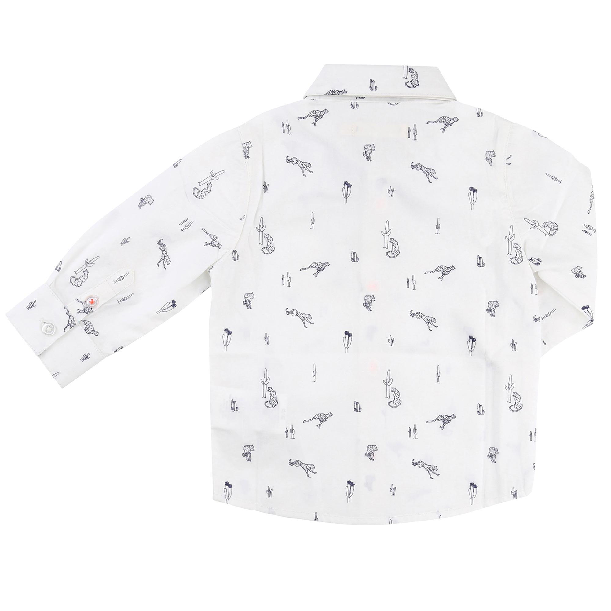 Baby Boys White Leopard Shirt with Bow Tie