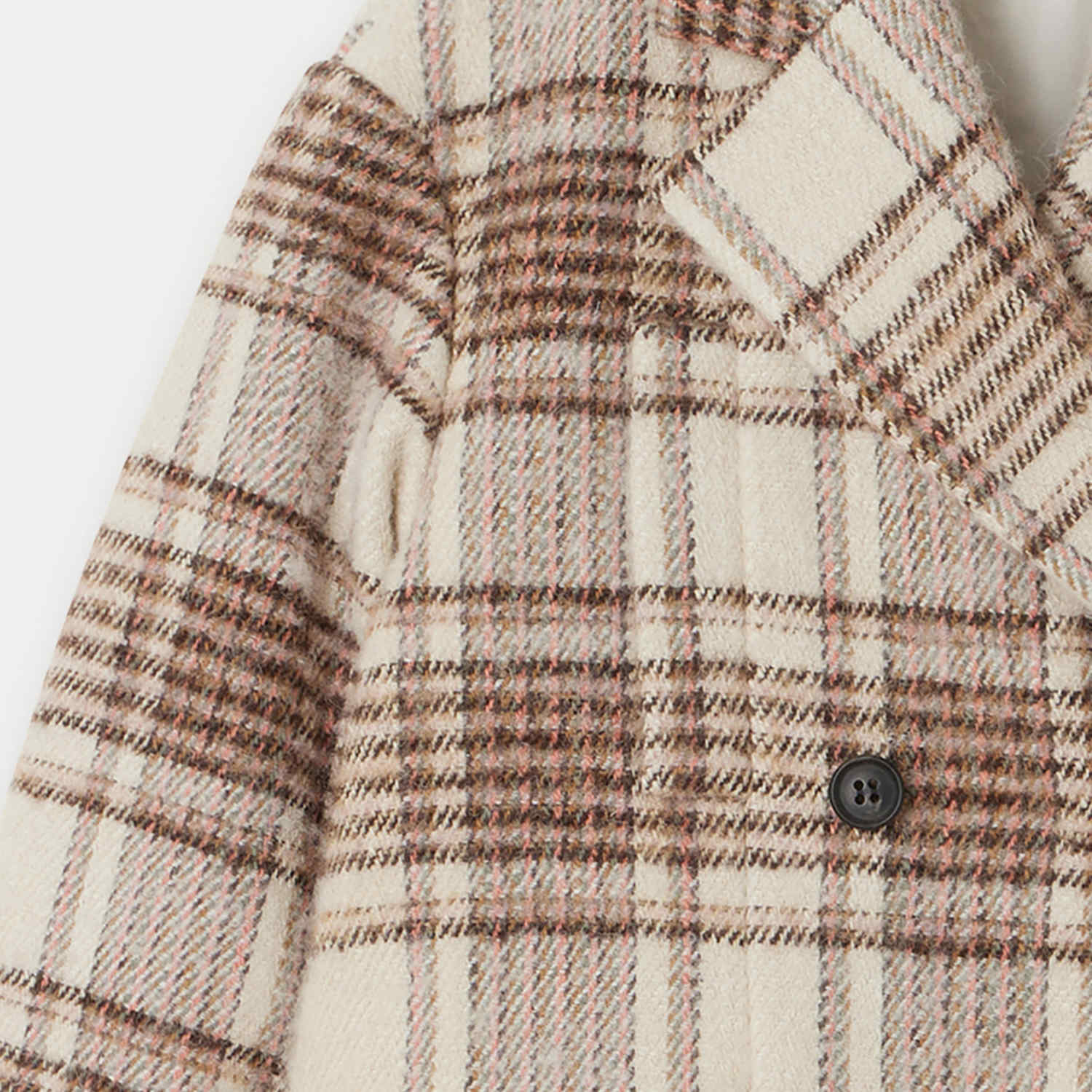 Girls Beige Check Wool Coat