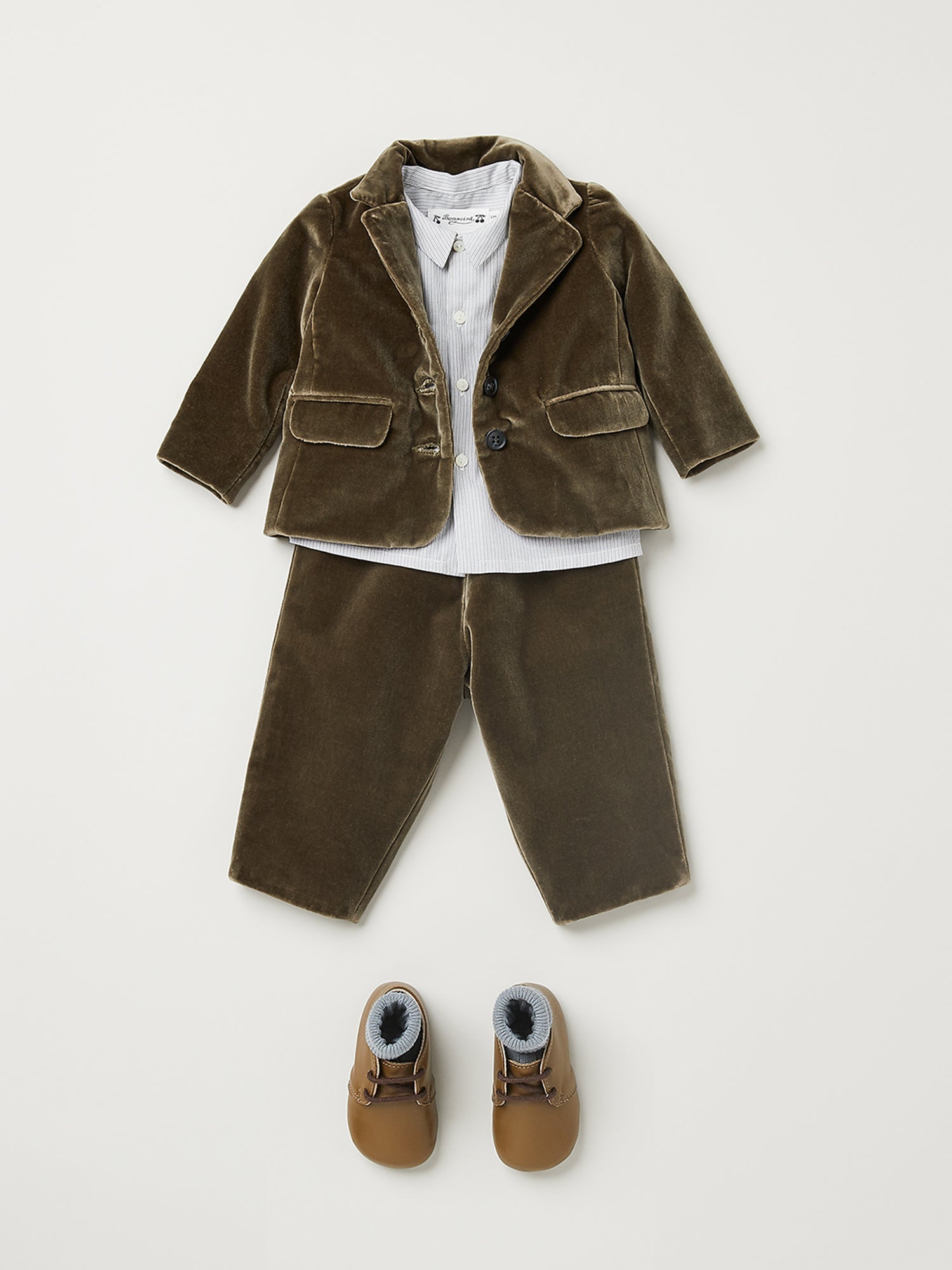 Baby Boys Taupe Velvet Coat