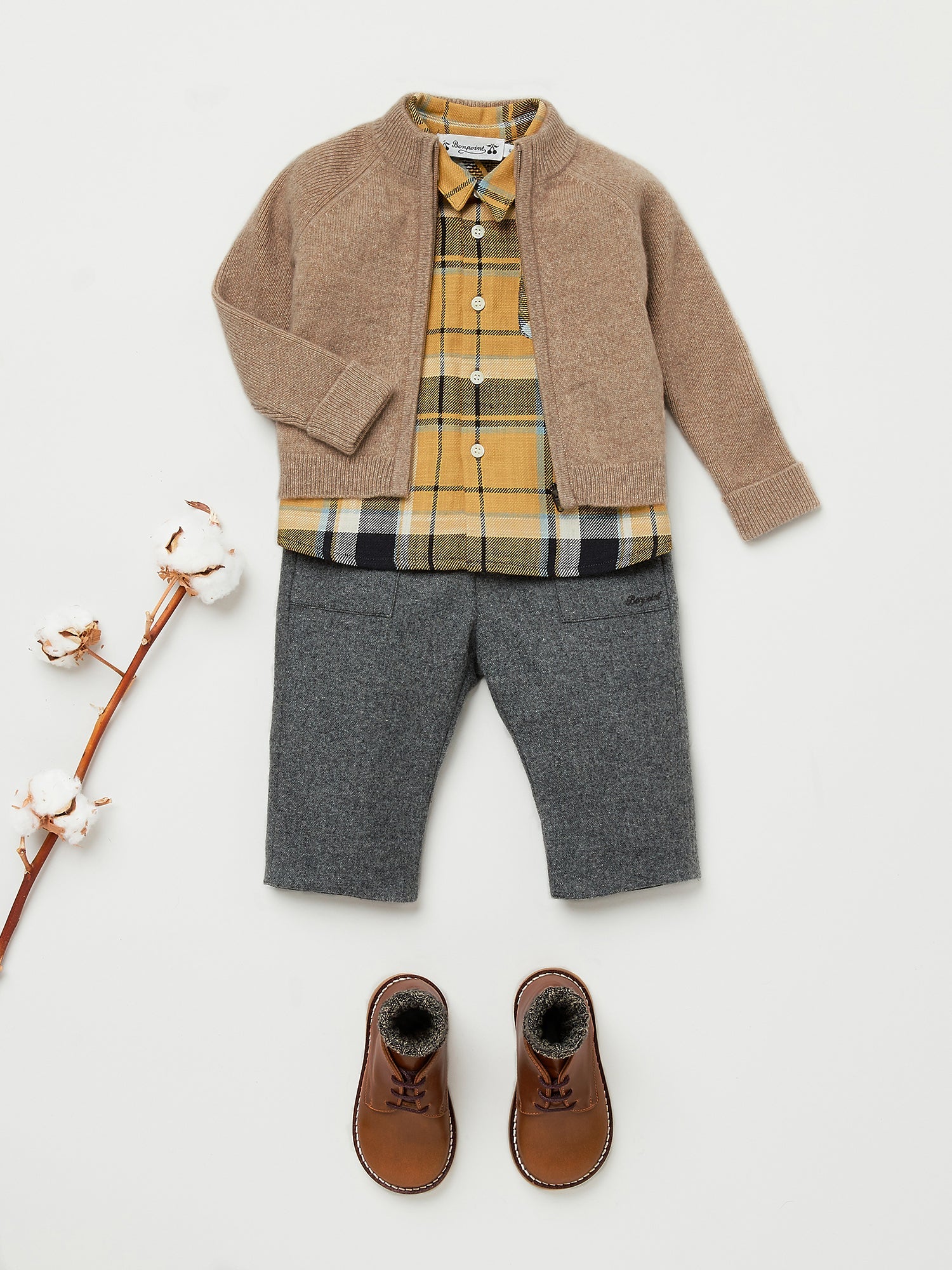 Baby Boys Yellow Check Cotton Shirt