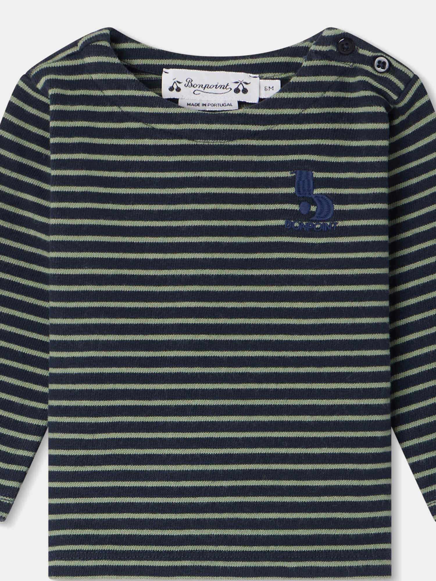 Baby Boys Green Stripes Cotton T-Shirt