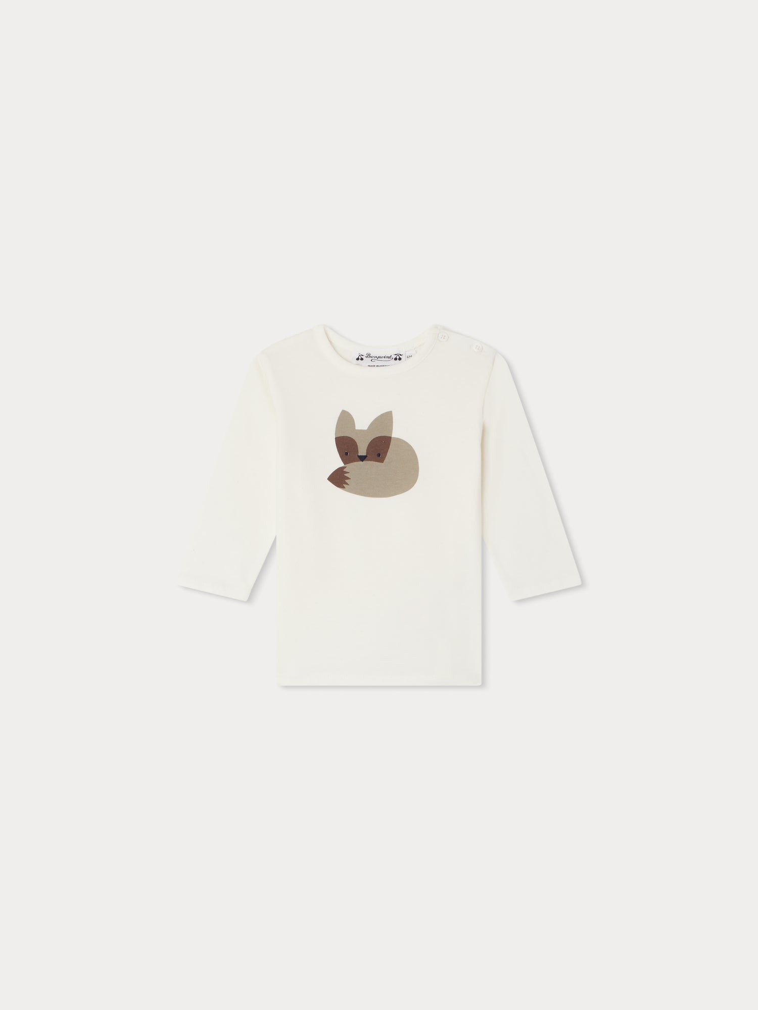 Baby Boys White Fox Printed Cotton T-Shirt