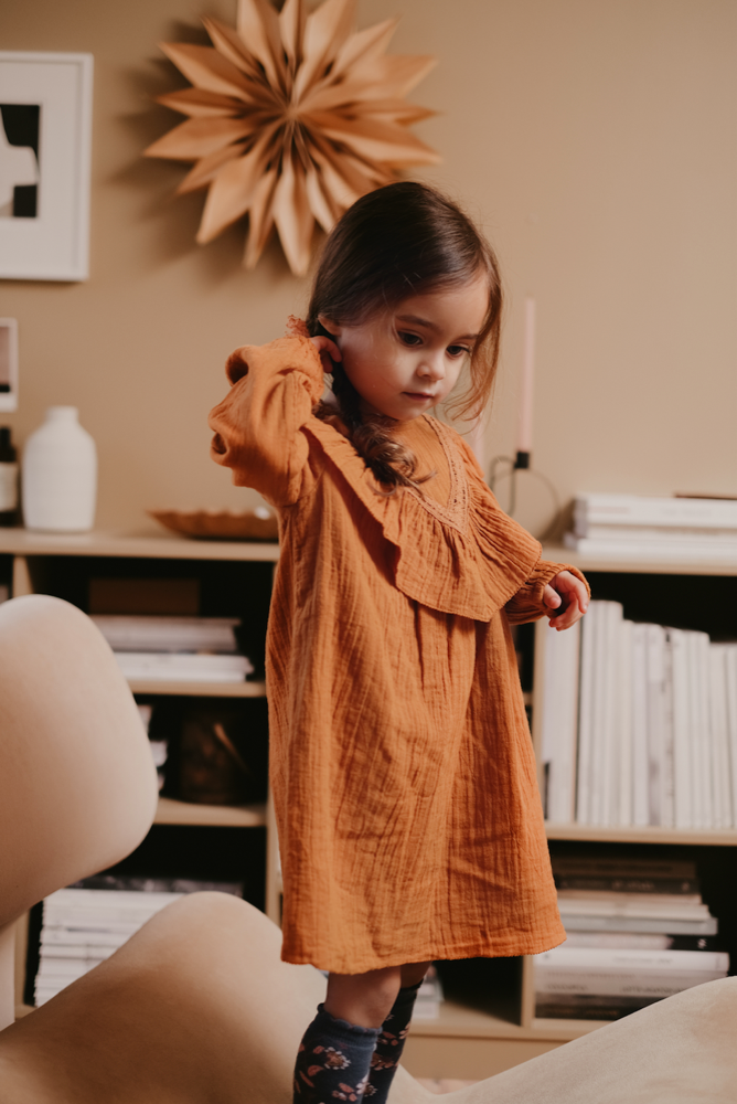 Robe Fille Safran Foncé en Coton Biologique