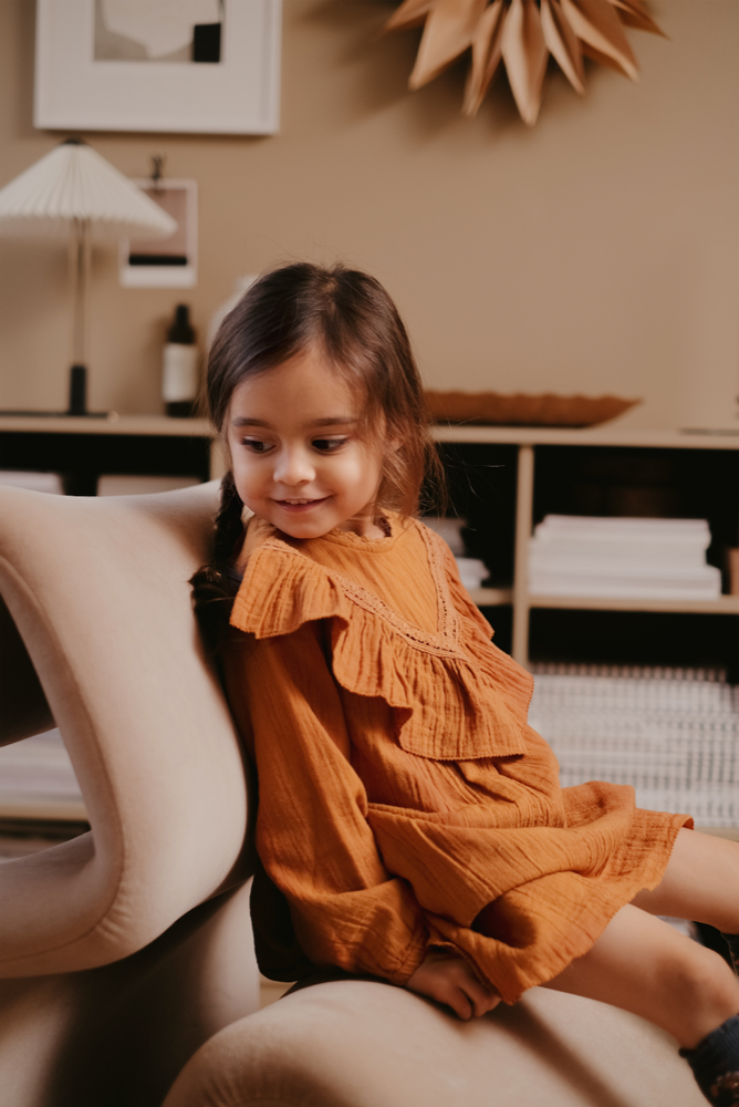 Robe Fille Safran Foncé en Coton Biologique