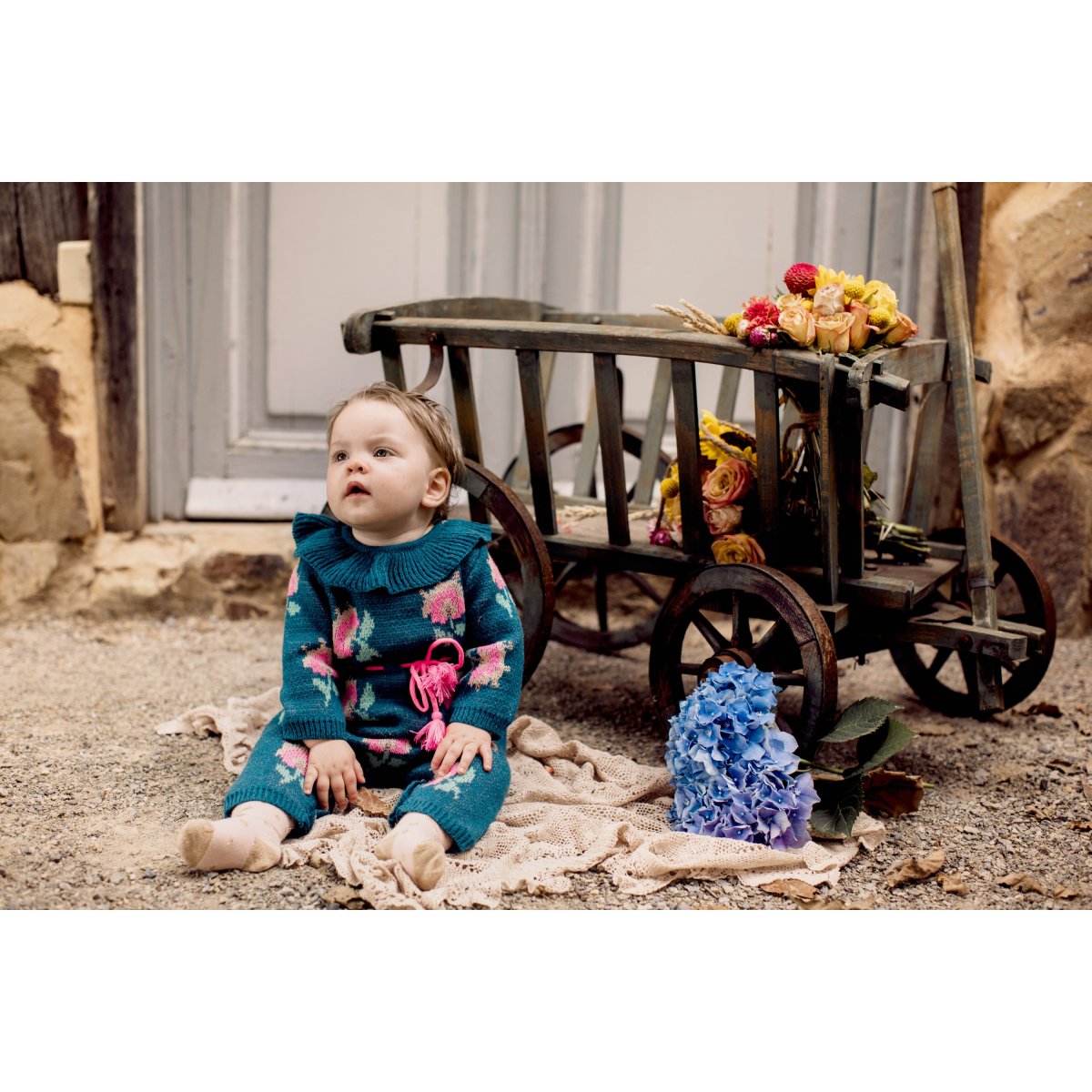 Baby Girls Lake Blue Embroidered Babysuit
