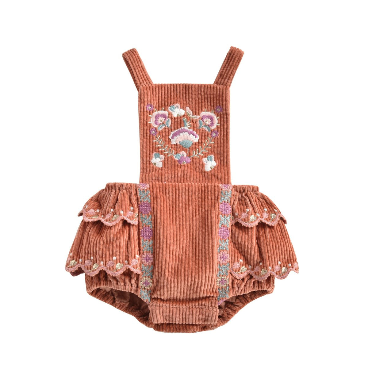 Baby Girls Terracotta Embroidered Cotton Rompers