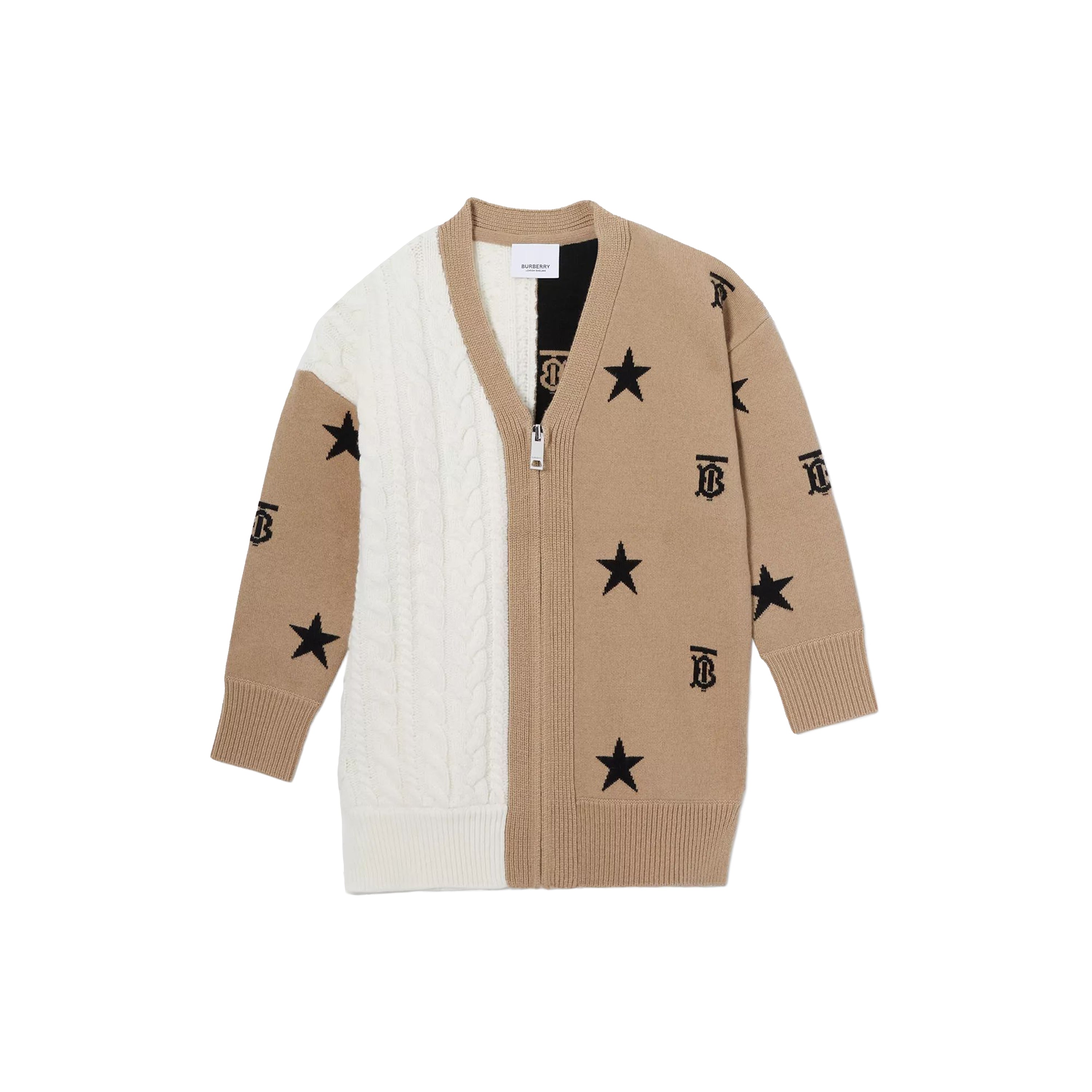 Gilet en laine beige et blanc étoilé pour fille
