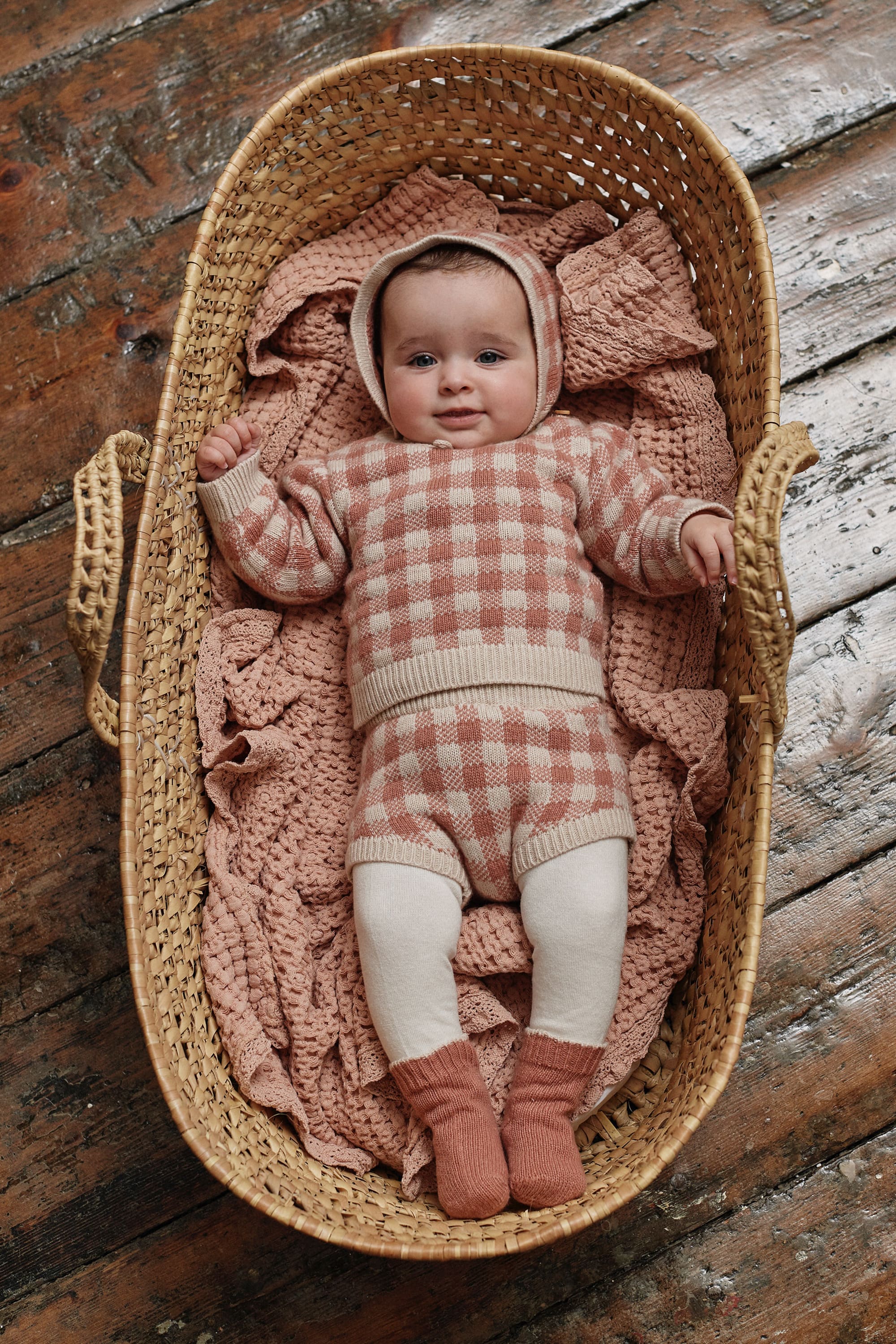 Baby Girls Pink Check Wool Sweater
