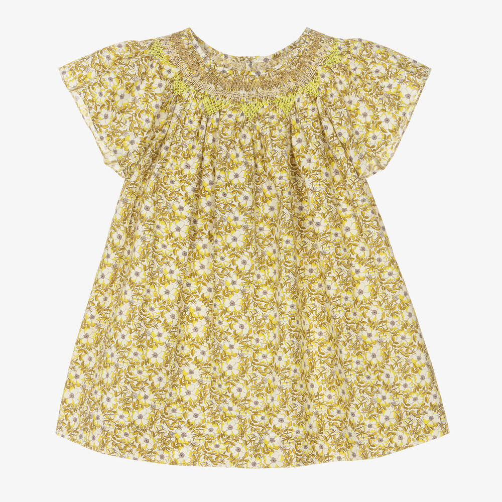 Girls Yellow Floral Cotton Dress
