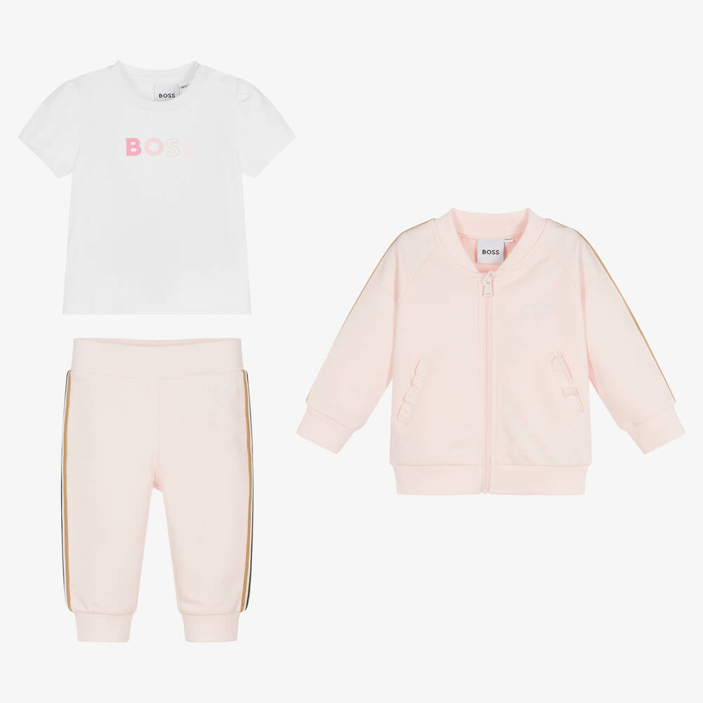 Baby Girls Pink Logo Cotton Set