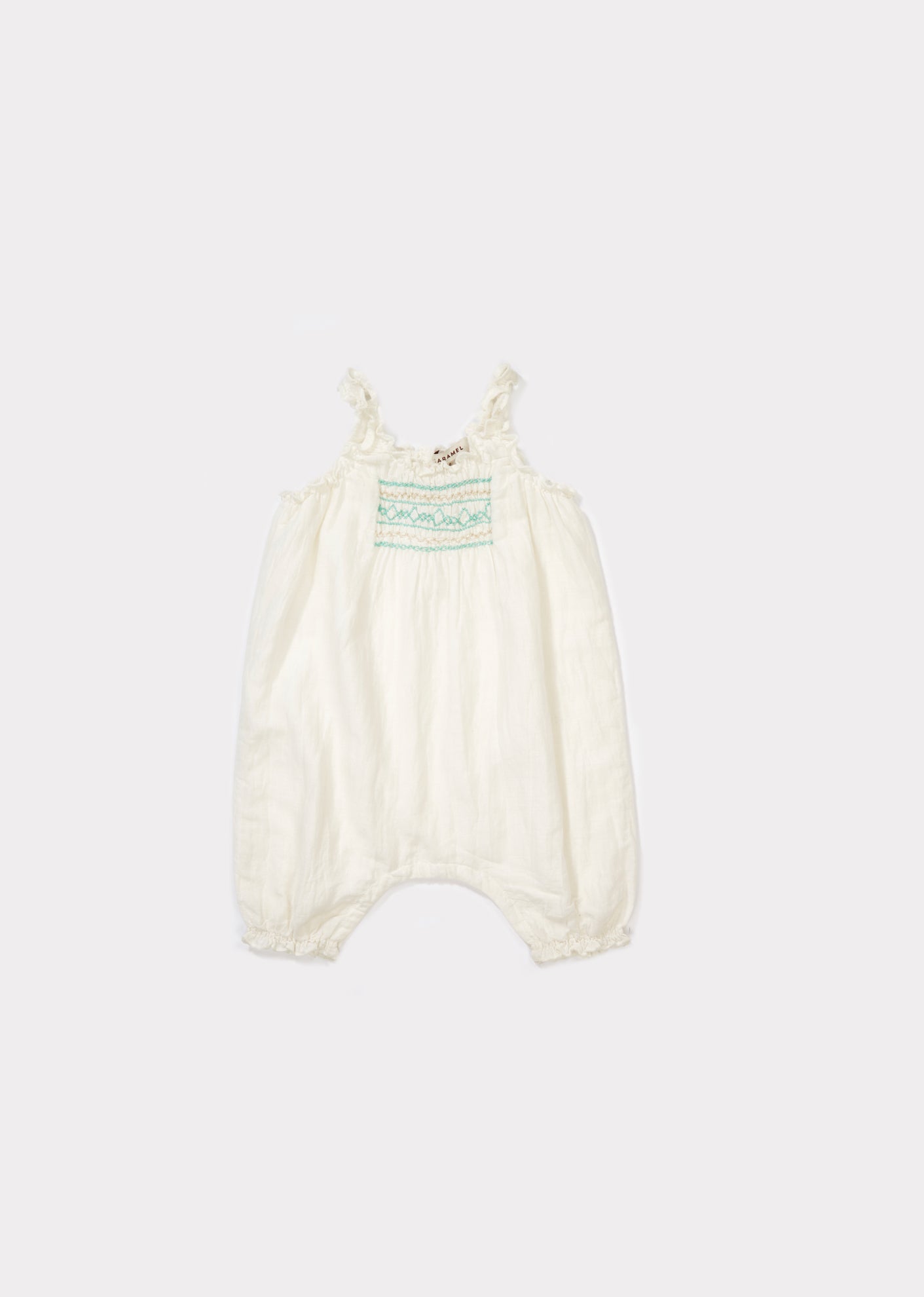 Baby Off White Cotton Woven Romper