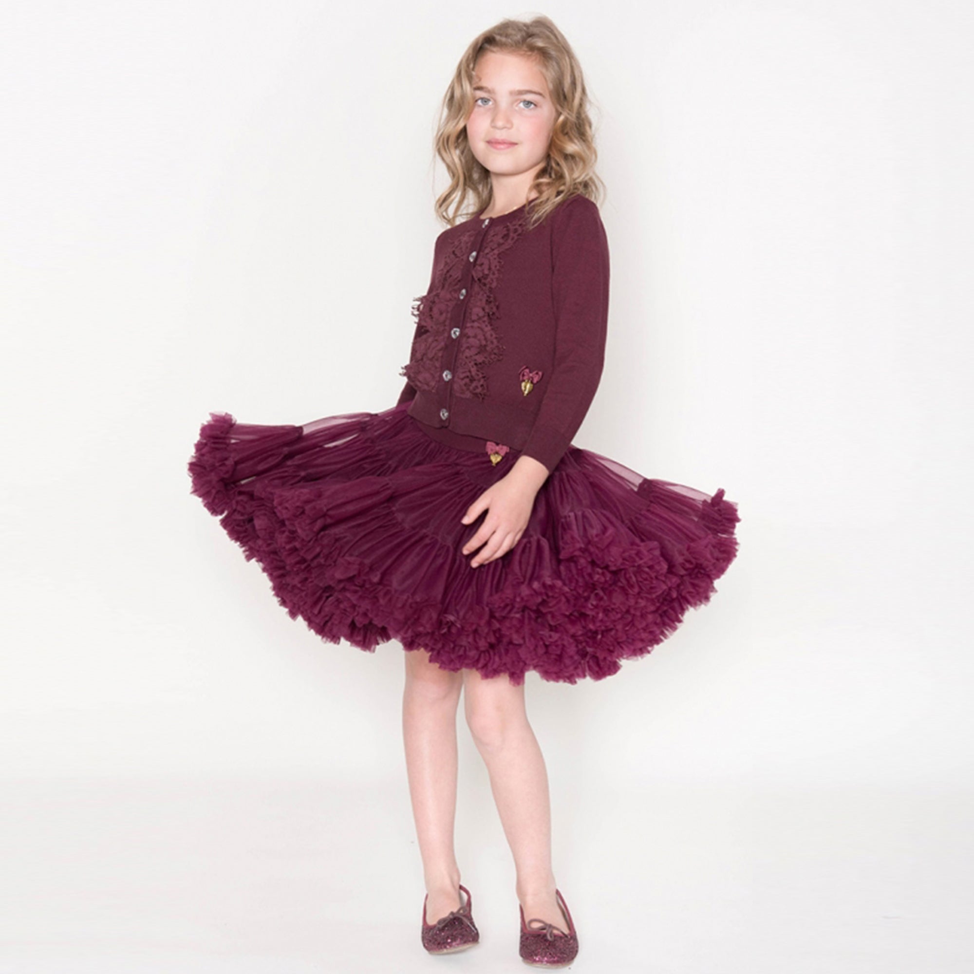 Girls Burgundy Nylon Knitted Skirt