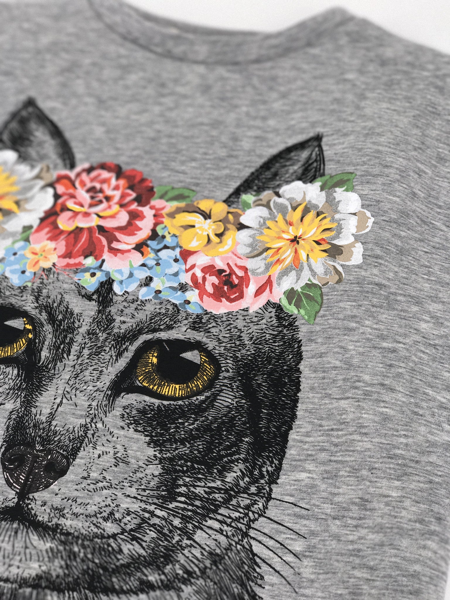 Girls Grey Cat Printed Sweatshirt
