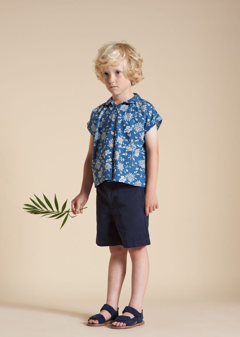 Boys & Girls Blue Flower Printed Shirt