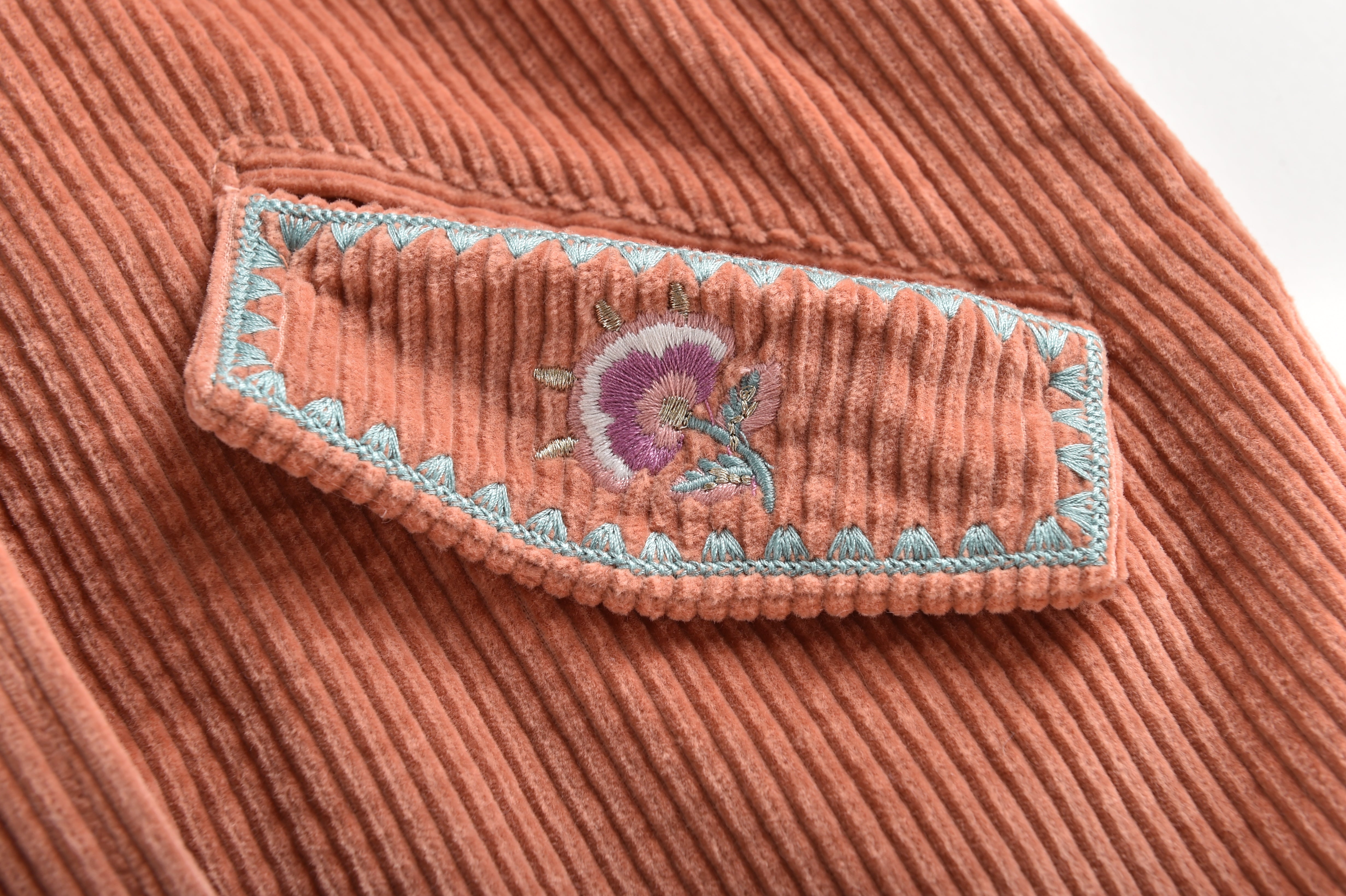 Girls Terracotta Embroidered Cotton Coat