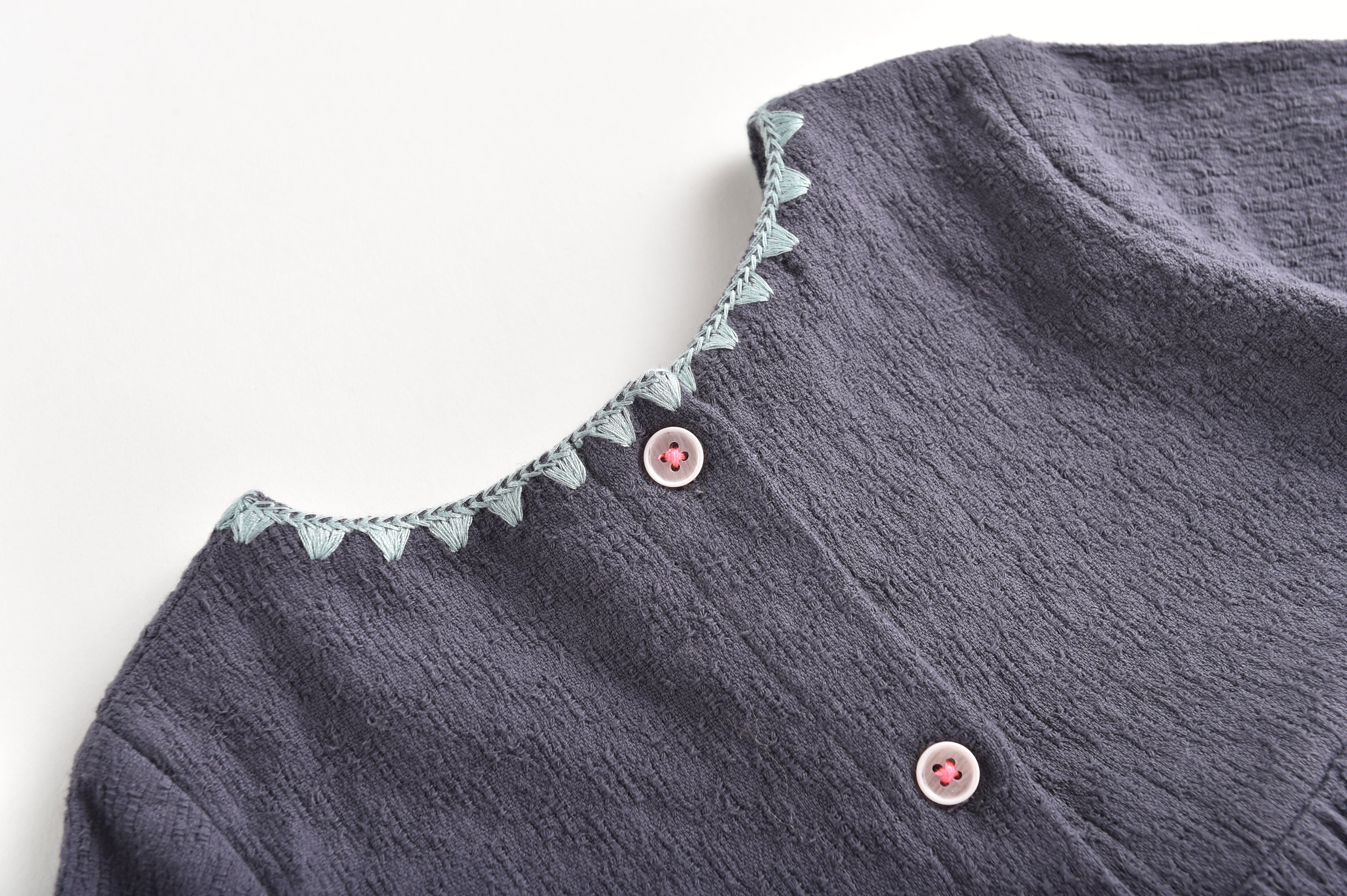 Girls Grey Embroidered Cotton Dress