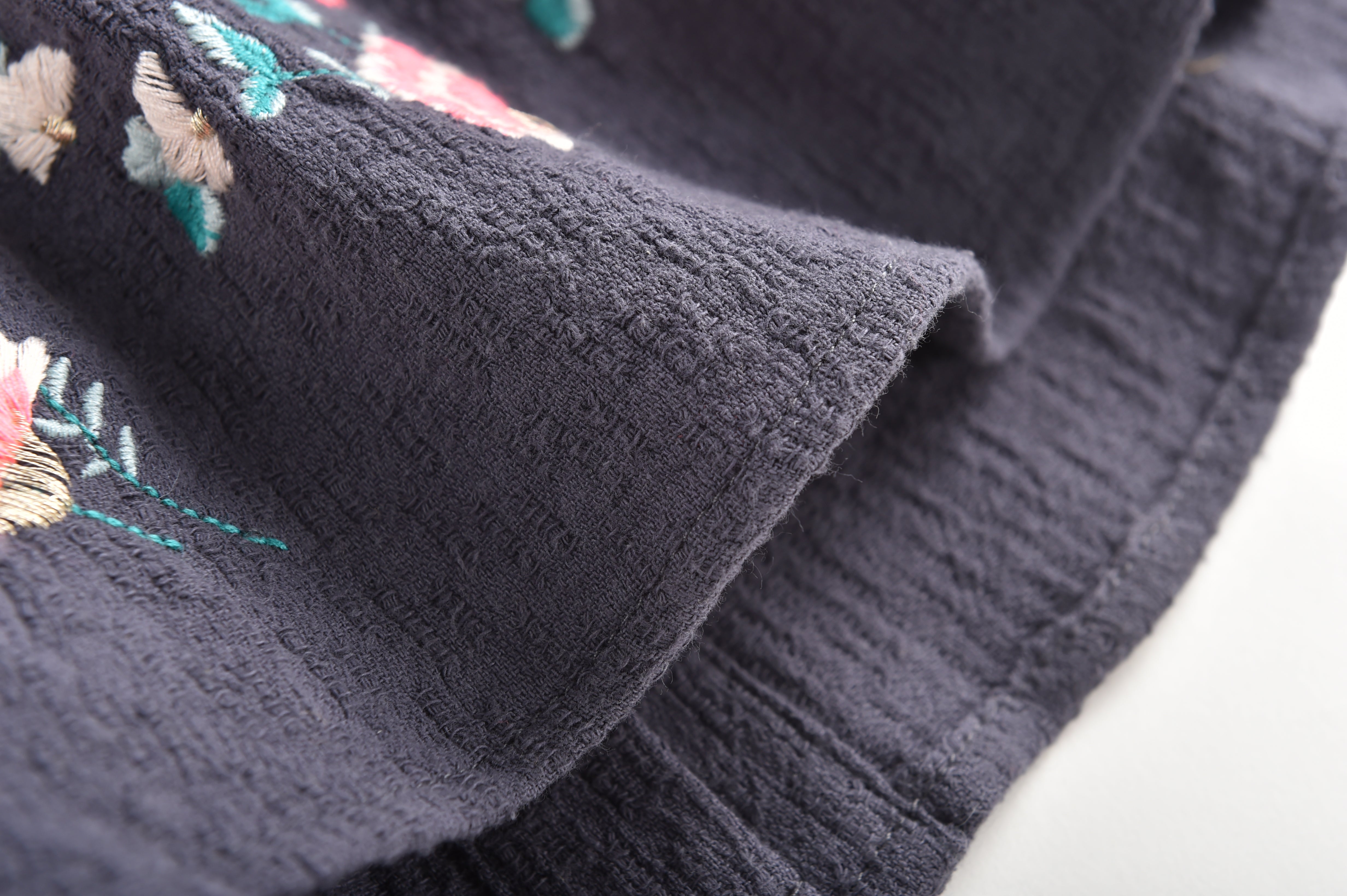 Girls Grey Embroidered Cotton Dress