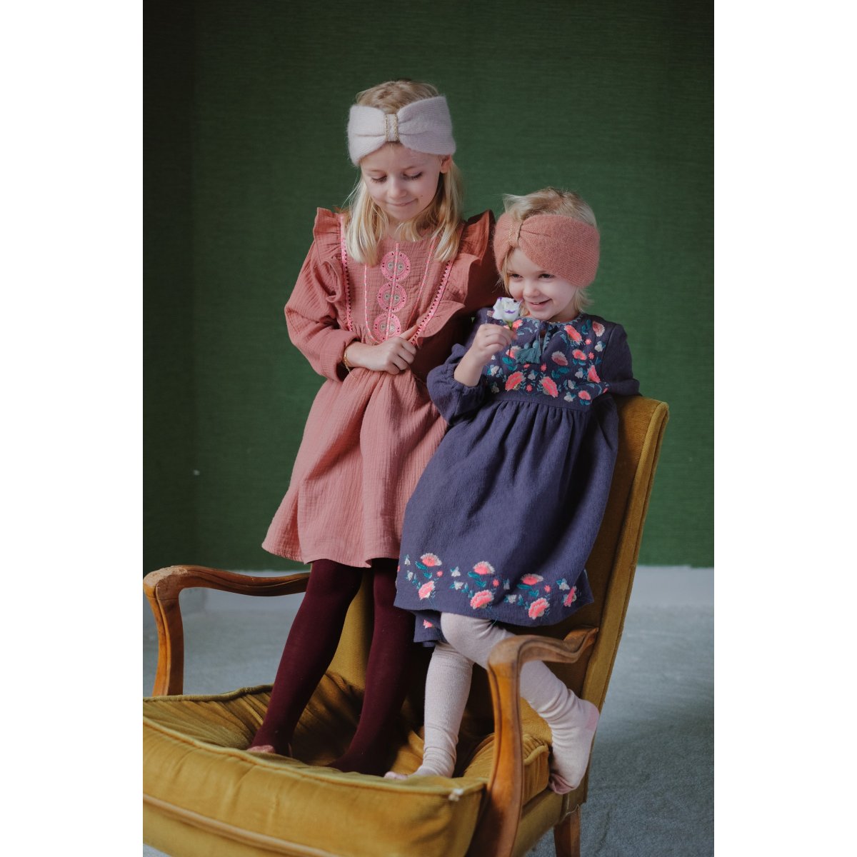 Girls Grey Embroidered Cotton Dress